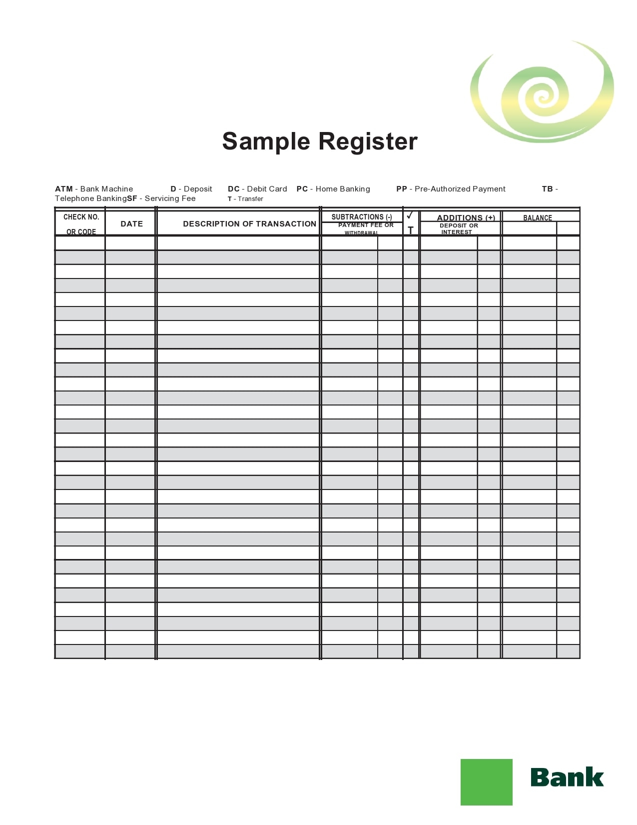 Checkbook Register Template Free Printable