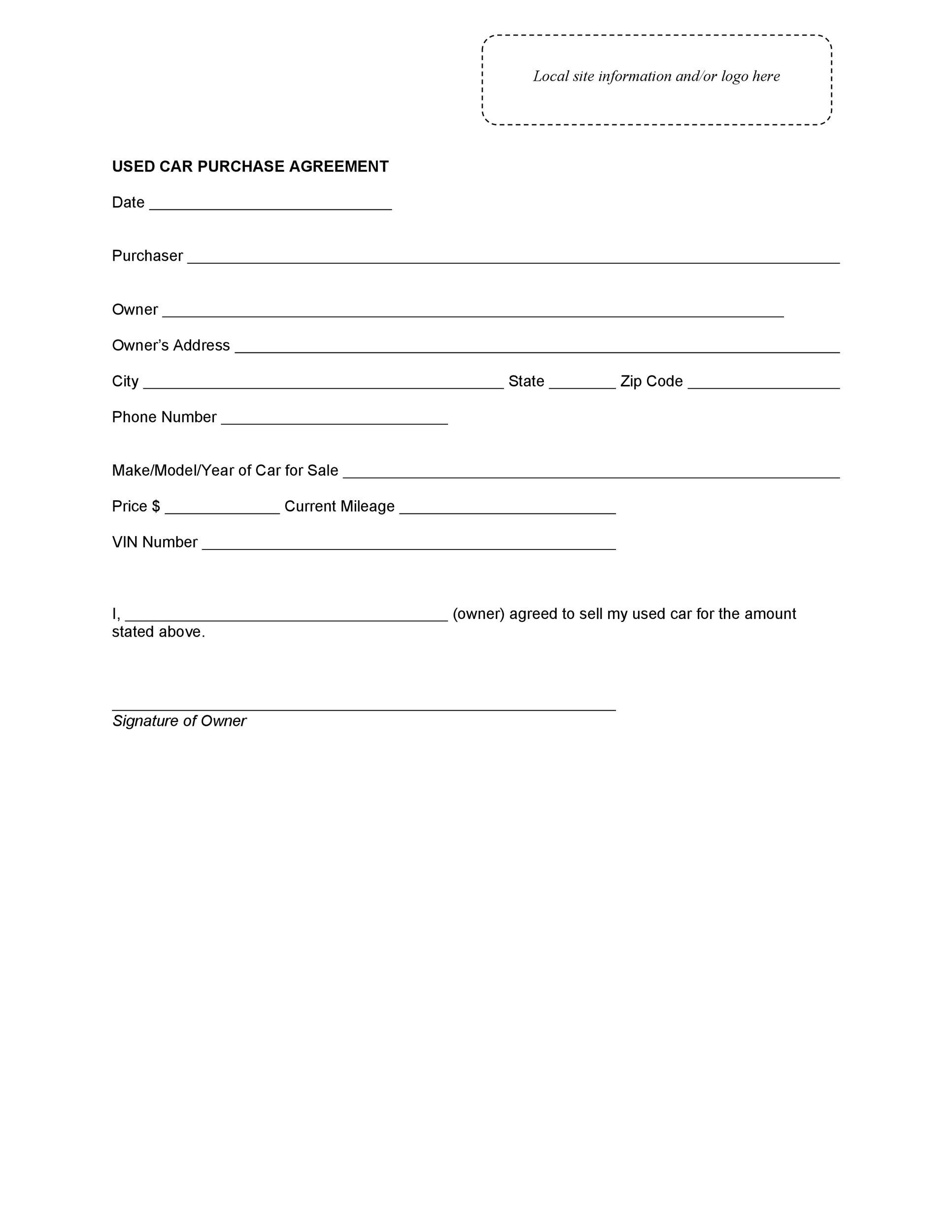 42 Printable Vehicle Purchase Agreement Templates Word PDF 