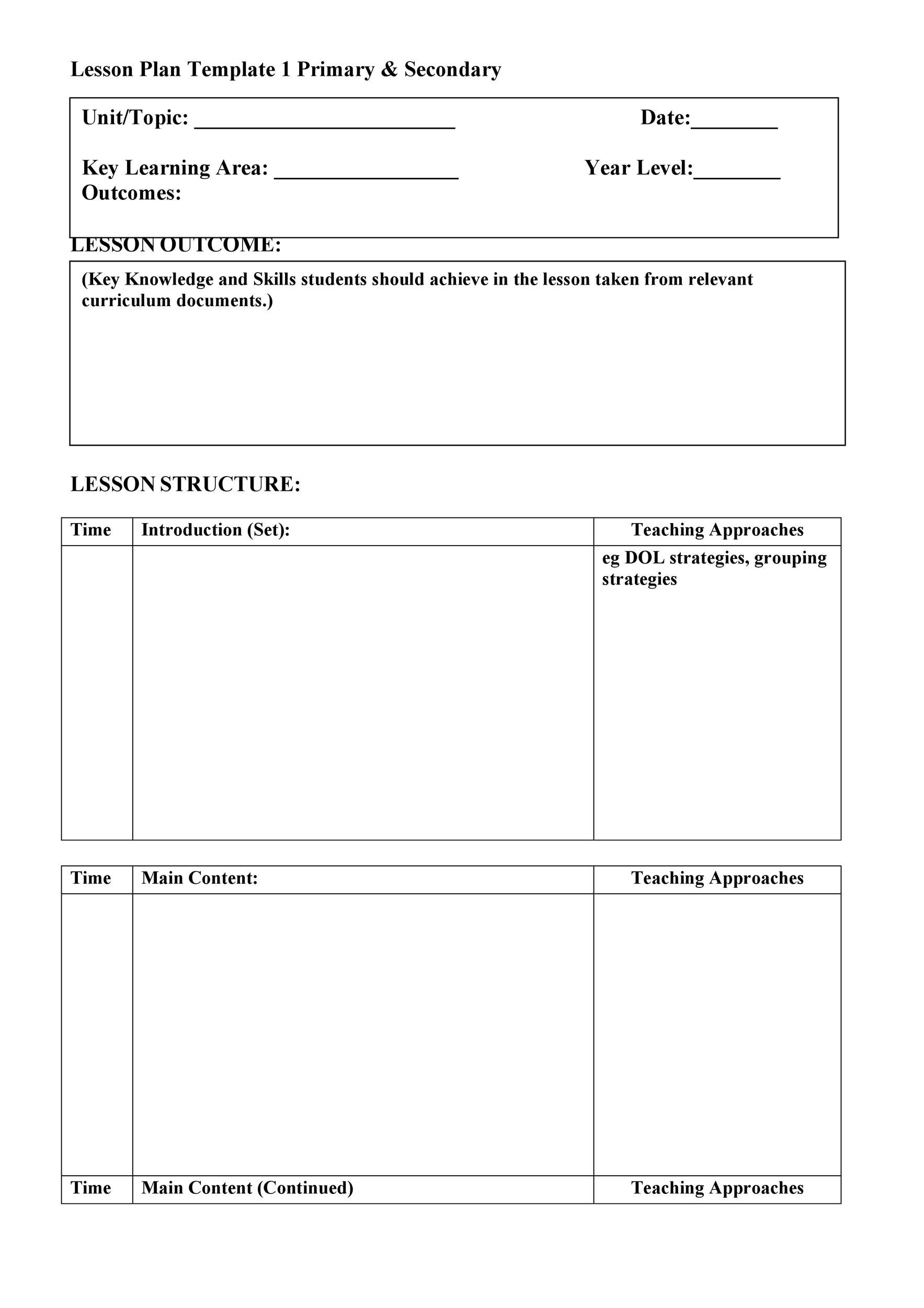 Free Printable Lesson Plan Template Pdf