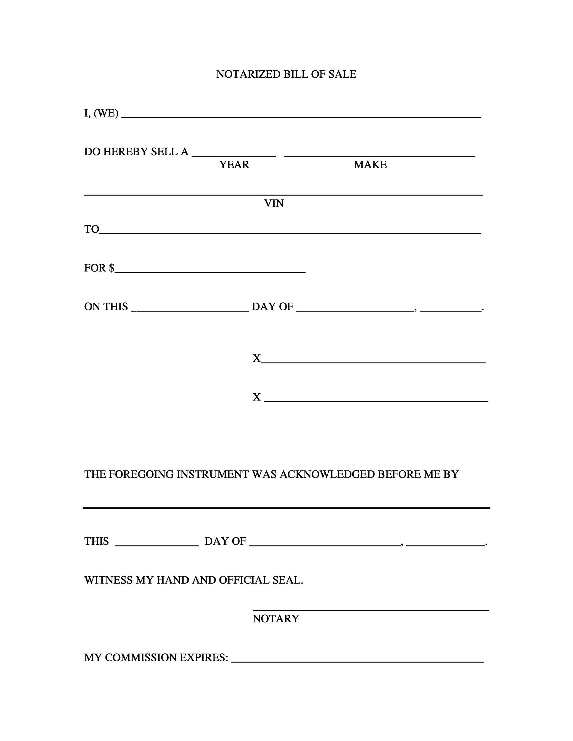 Bill Of Sale Template Printable