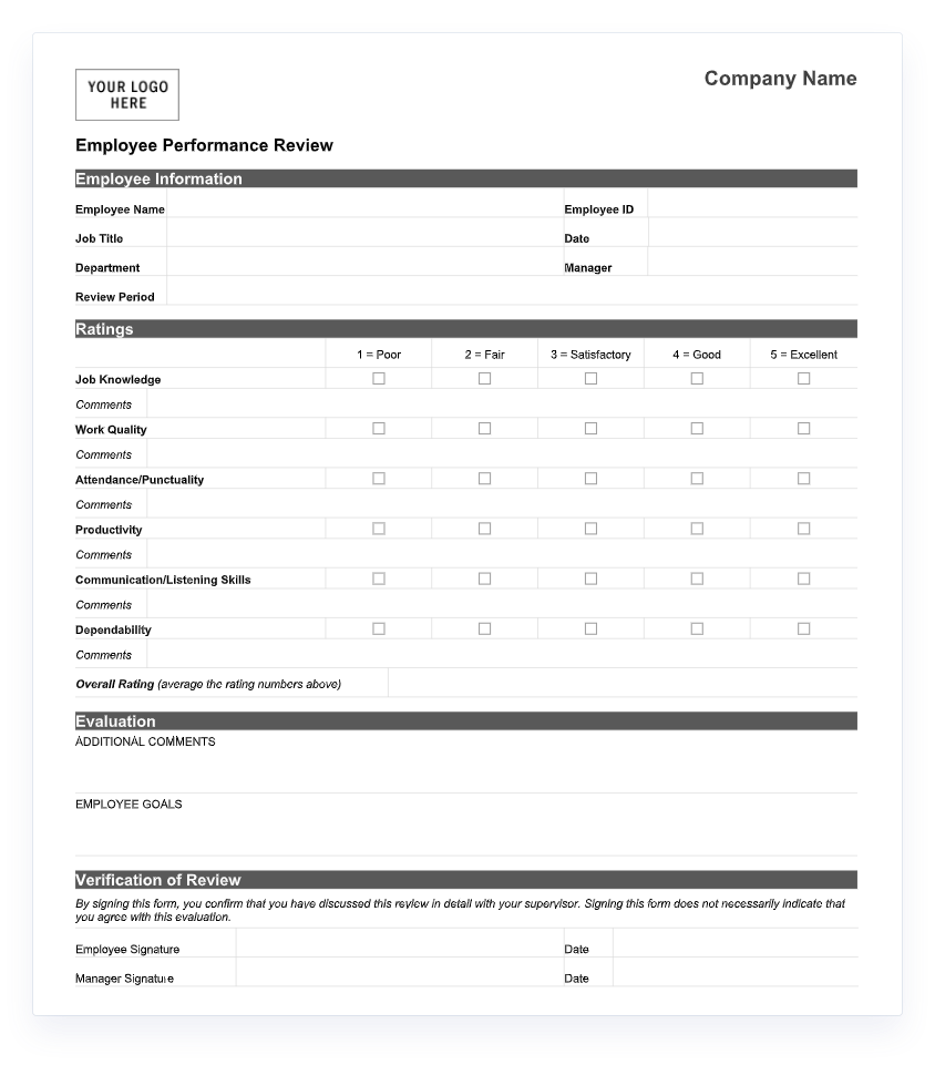 70 Free Employee Performance Review Templates Word PDF Excel Uptick