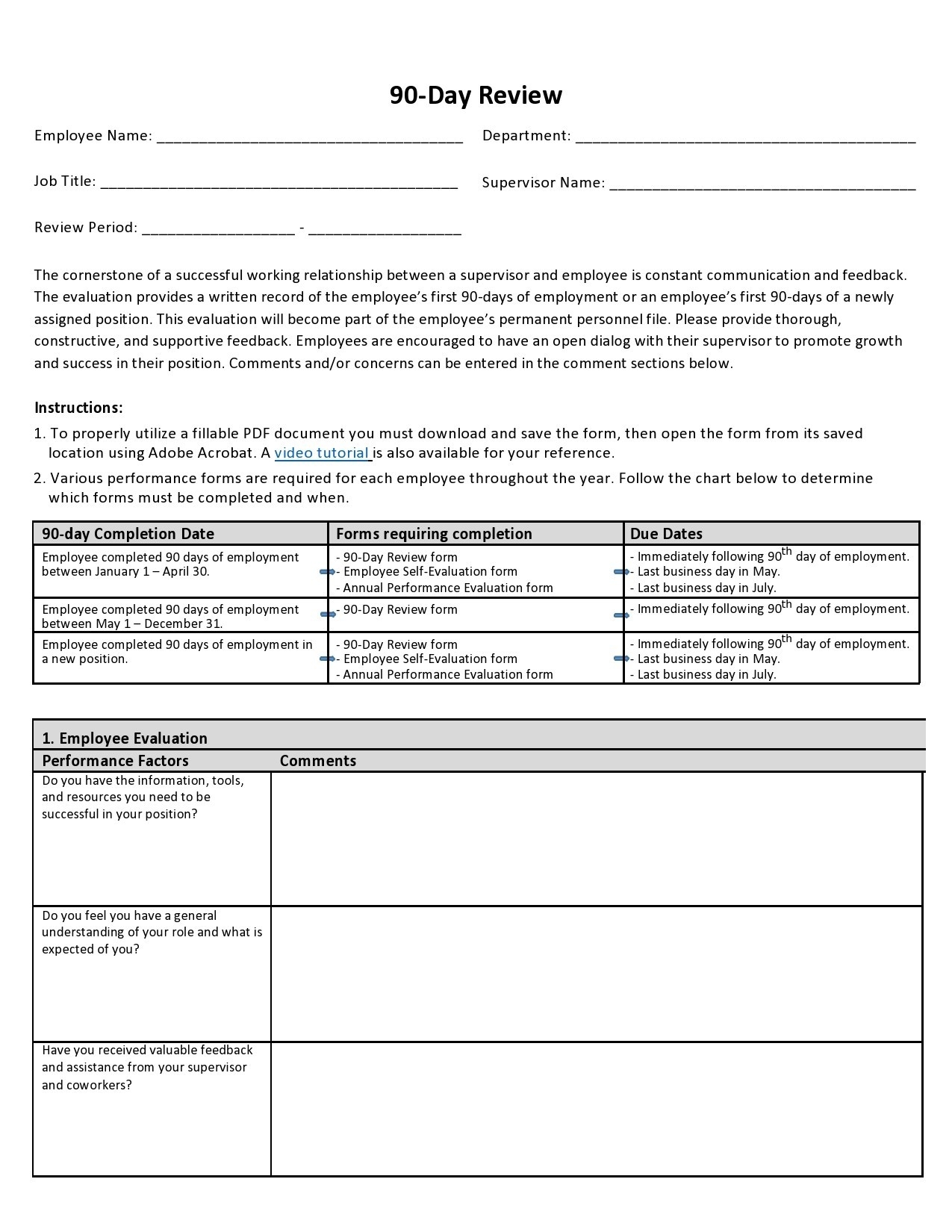 90 Day Review Templates Printable Examples TemplateLab