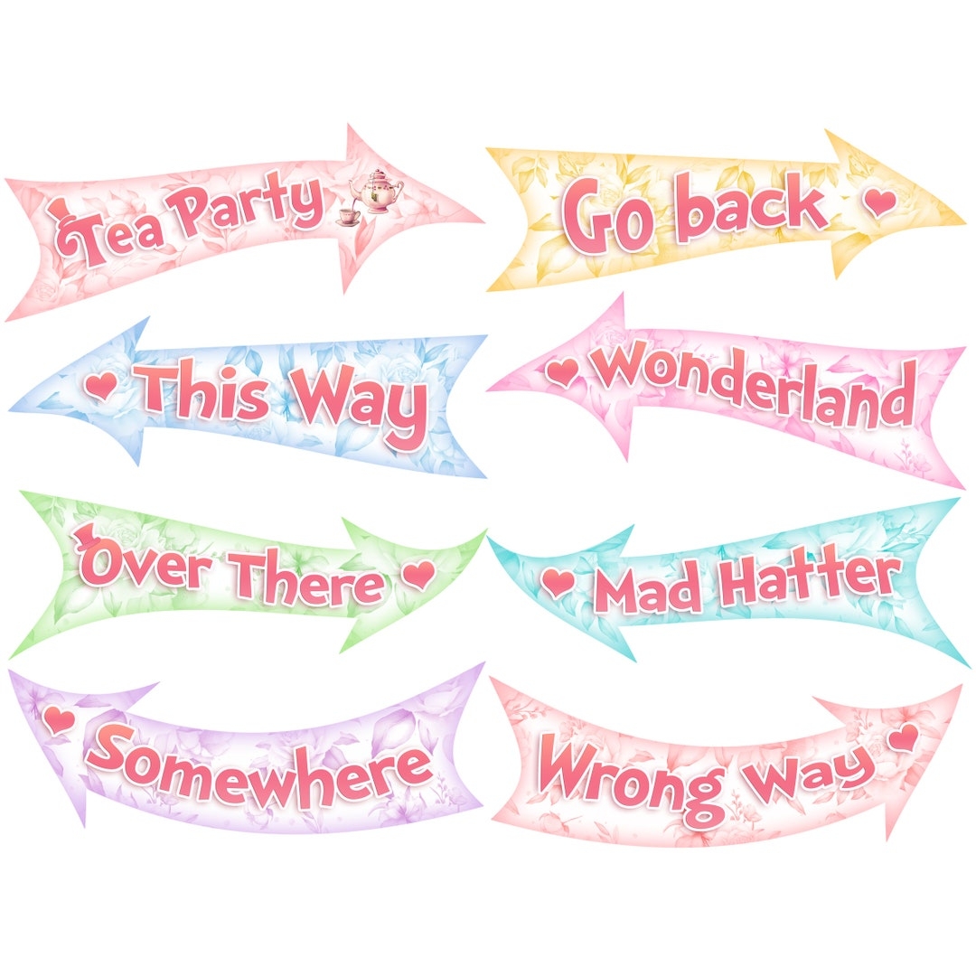 Alice In Wonderland Arrows Instant Download Alice Birthday Party Directional Signs Mad Hatter Tea Party Decor Wonderland Decorations Etsy