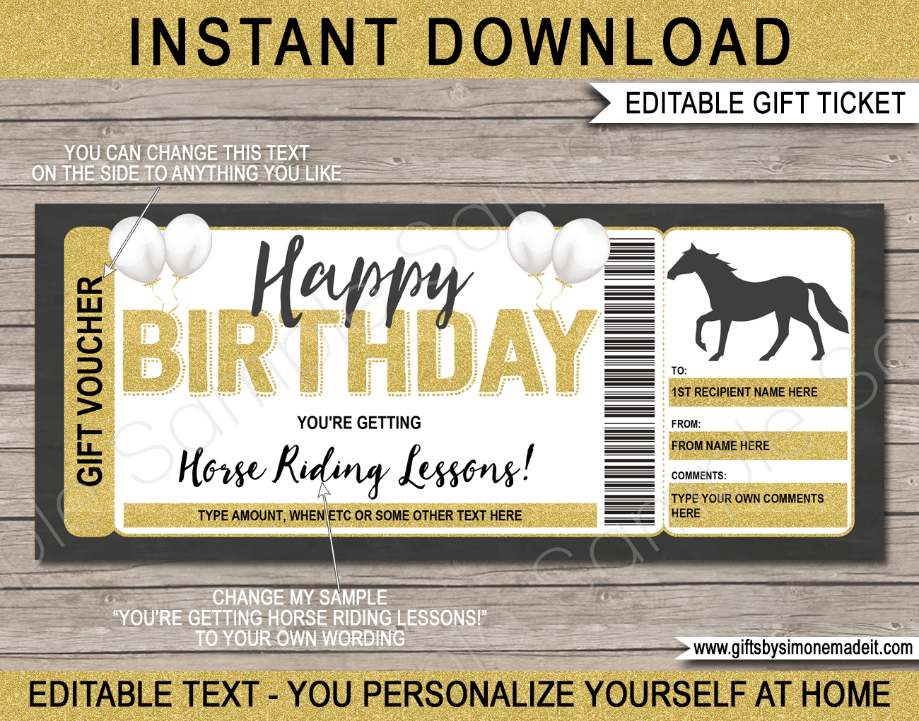 Birthday Horse Riding Voucher Template Printable Lessons Or Trail Rides