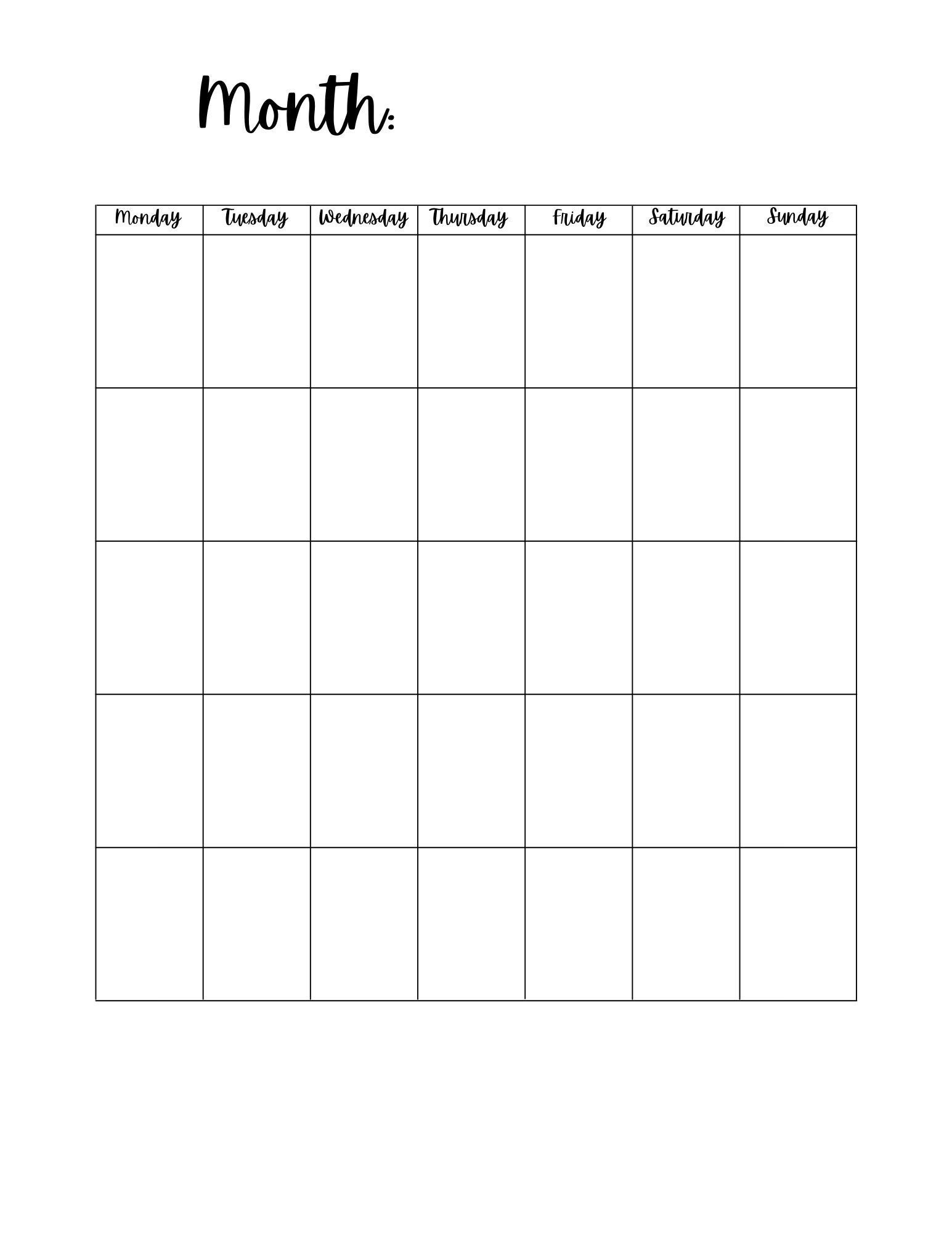 Printable Blank Calendar Templates