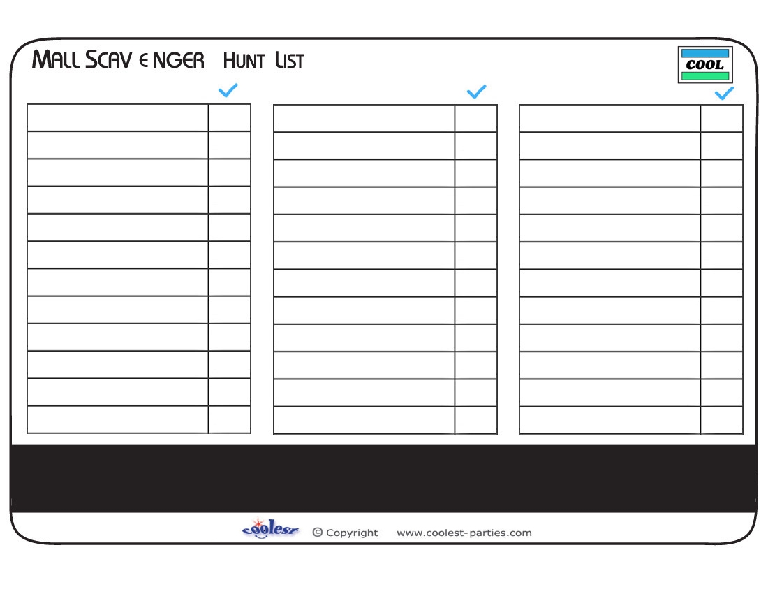 Blank Printable Cool Mall Scavenger Hunt List Coolest Free Printables