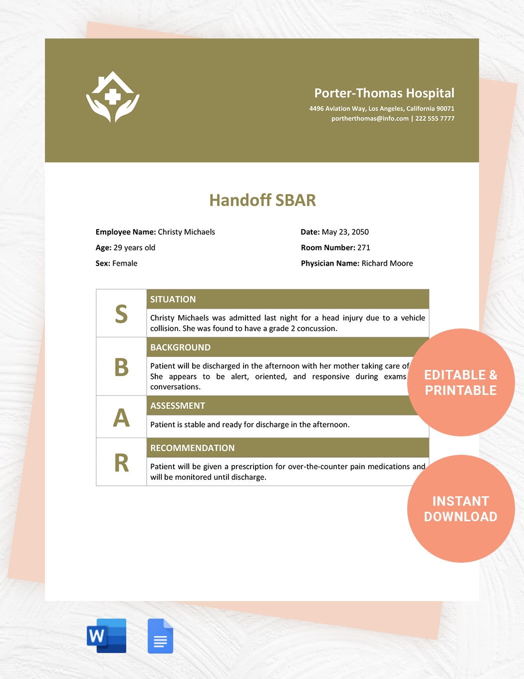 Free Printable Blank Sbar Template