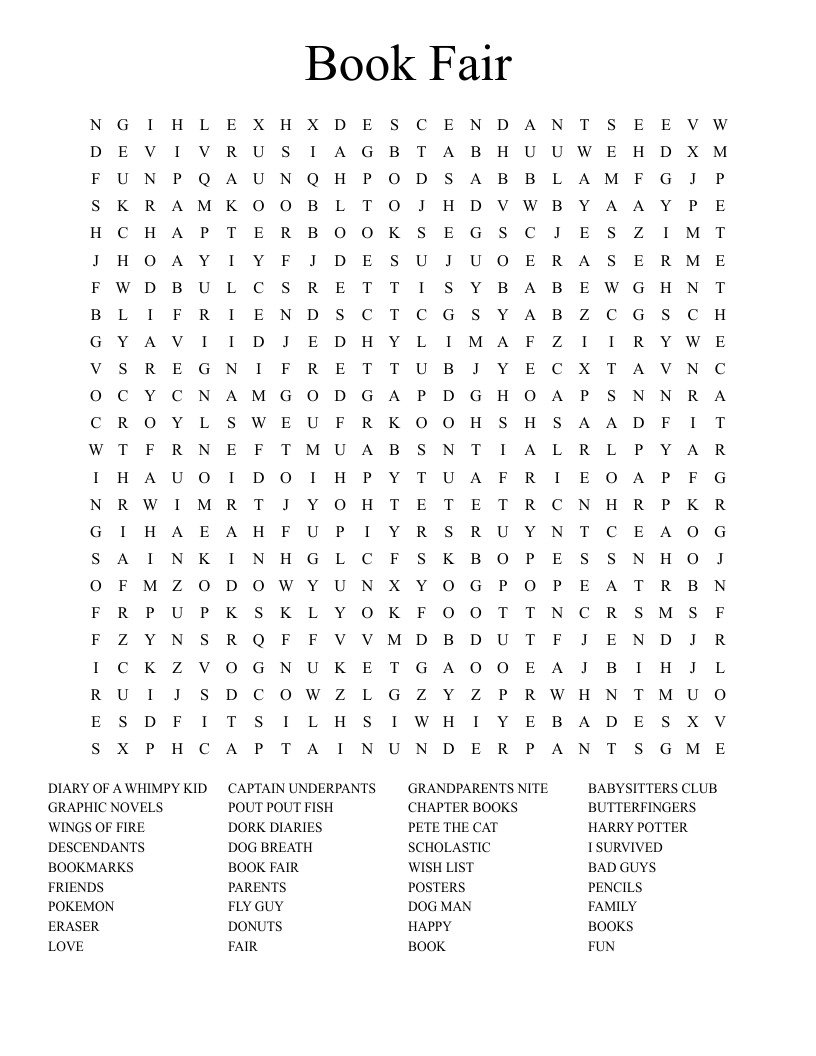 Book Fair Word Search WordMint