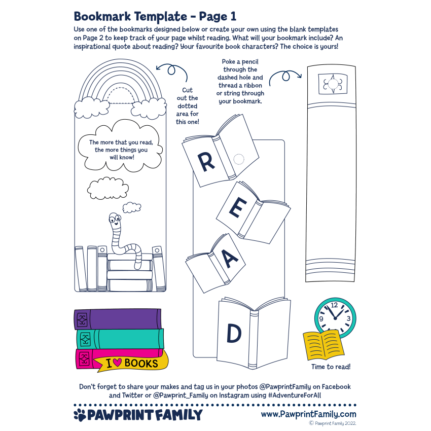 Bookmark Template Pawprint Family