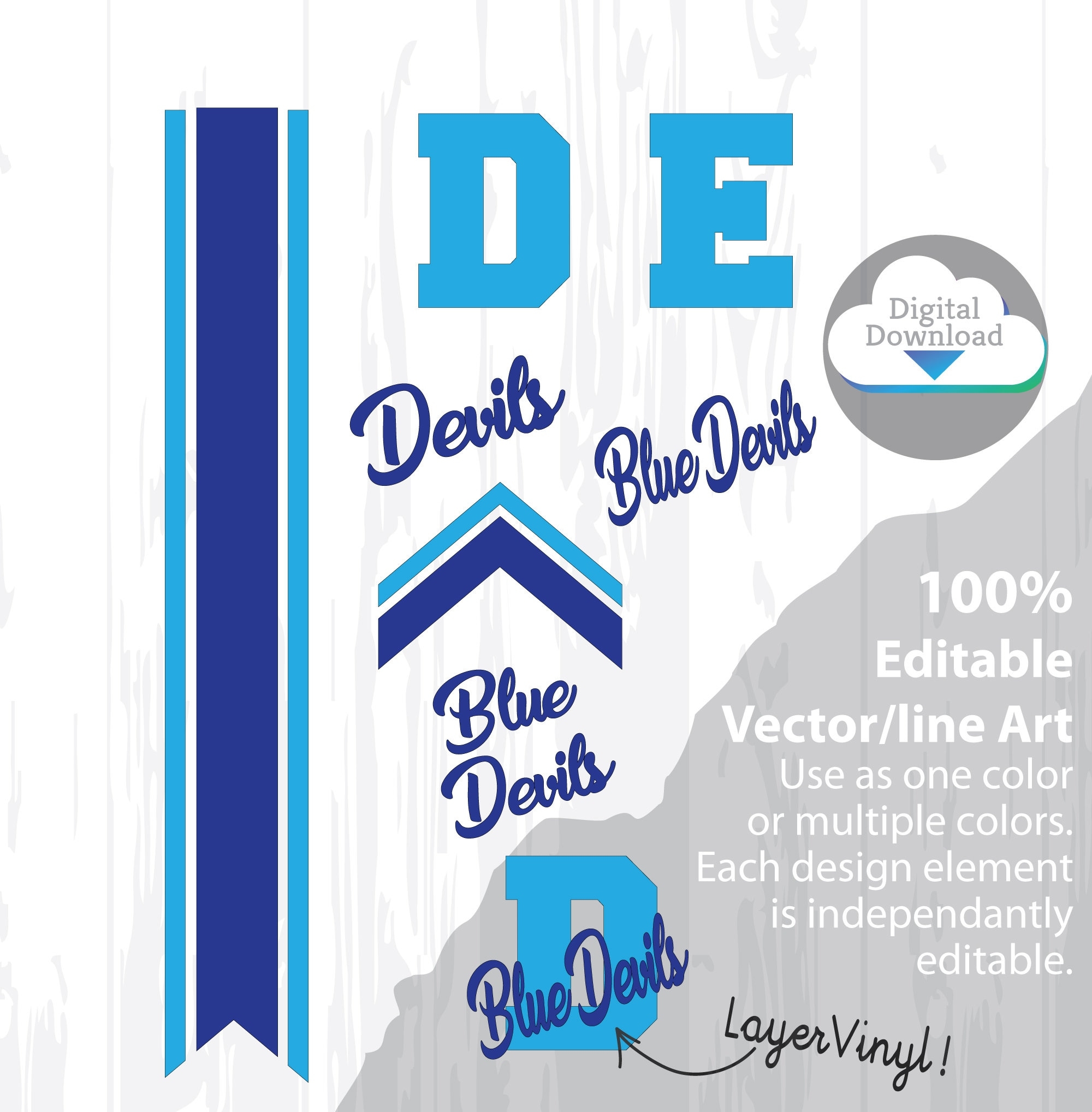 Cheer Bow Template DEVILS Blue Devils Stripes Arrow Tails SVG Cutfiles 3 Layout 5 8 Tails Free Printable PDF How To Make Bow