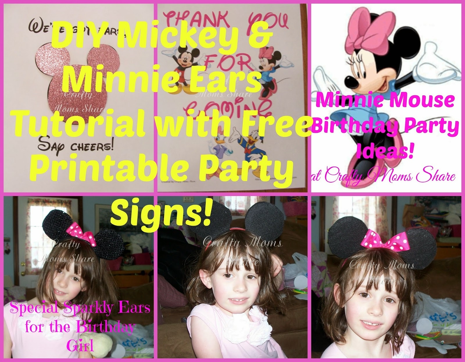 Crafty Moms Share DIY Mickey And Minnie Mouse Ears And Free Printable Party Signs