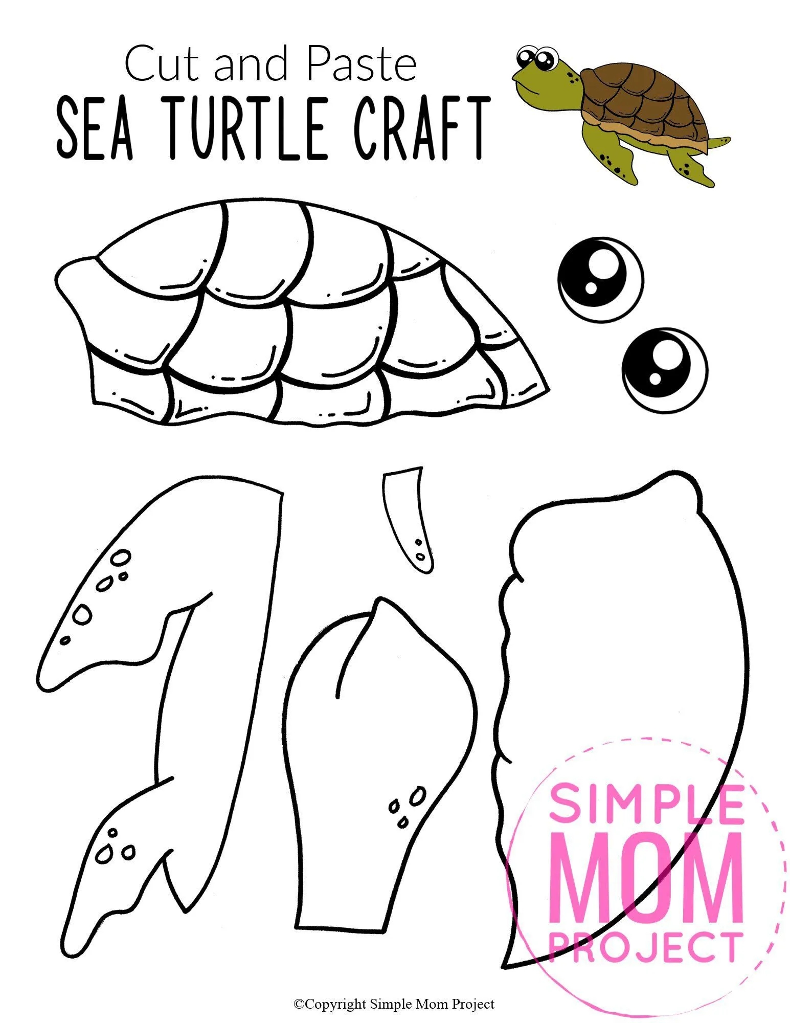 Cut And Paste Sea Turtle Craft For Kids With Free Template Simple Mom Project