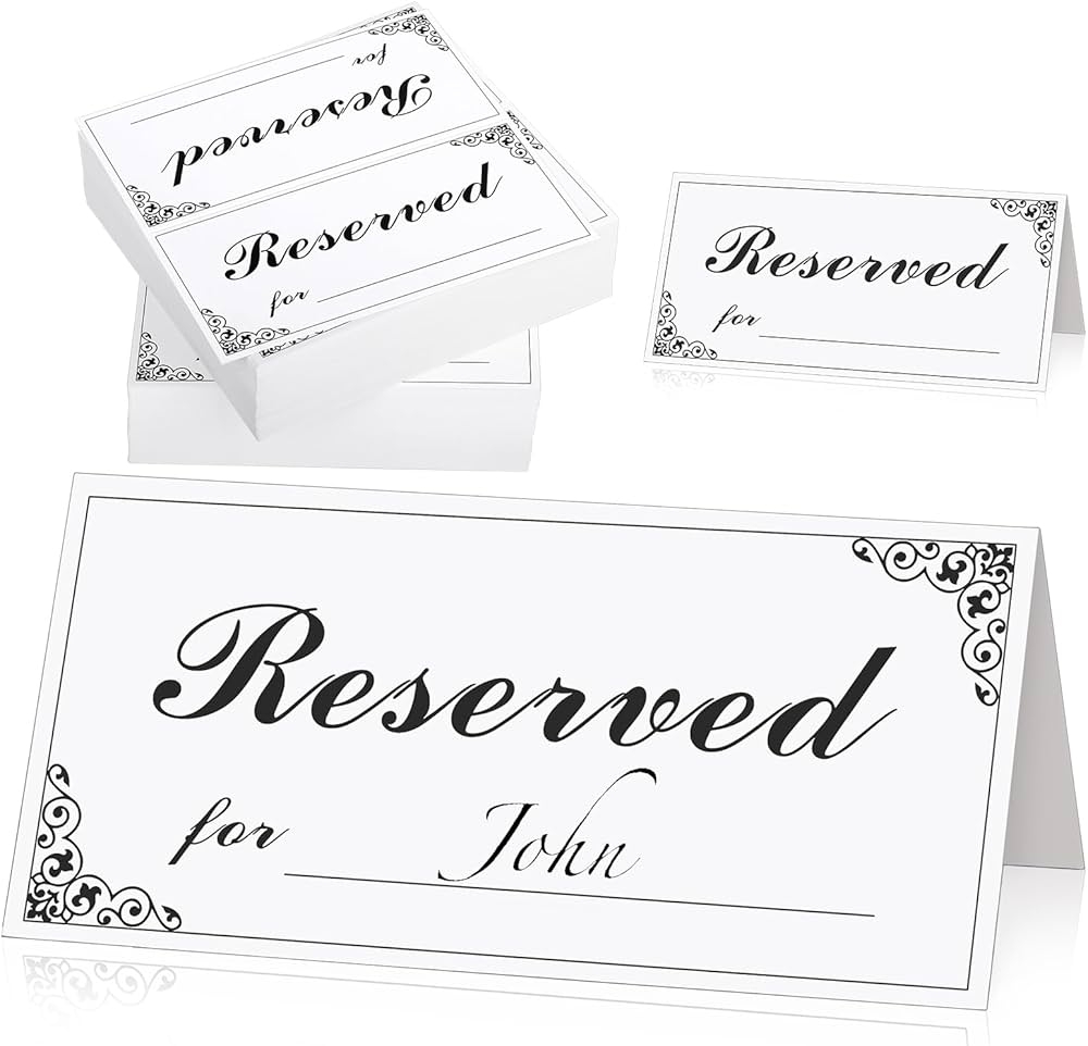 DI QIU REN 300 Pcs Paper Reserved Table Signs With Name Line Double side Reserved Seating Signs For Tables Chairs White Black Reservation Table Tent Signs For Wedding Restaurant Church Business Amazon ca 