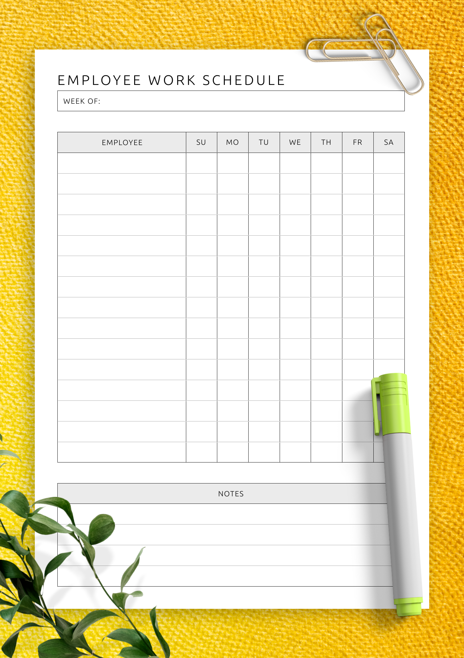 Printable Free Weekly Employee Work Schedule Template