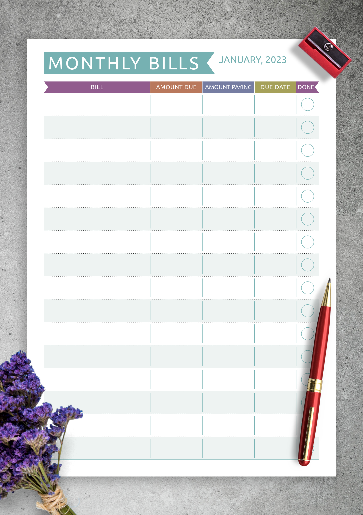 Download Printable Monthly Bills Casual Style PDF