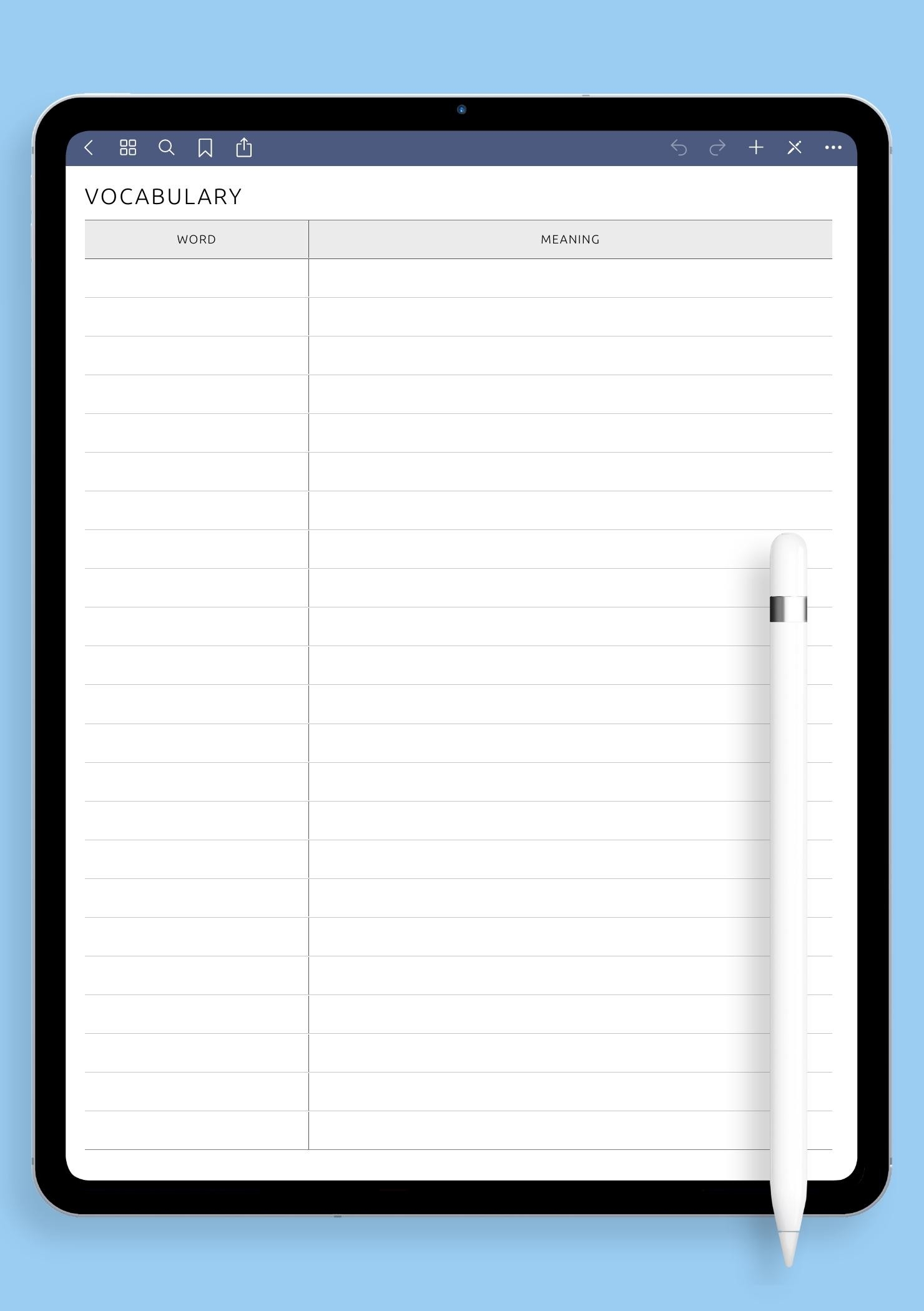 Free Printable Vocabulary Template