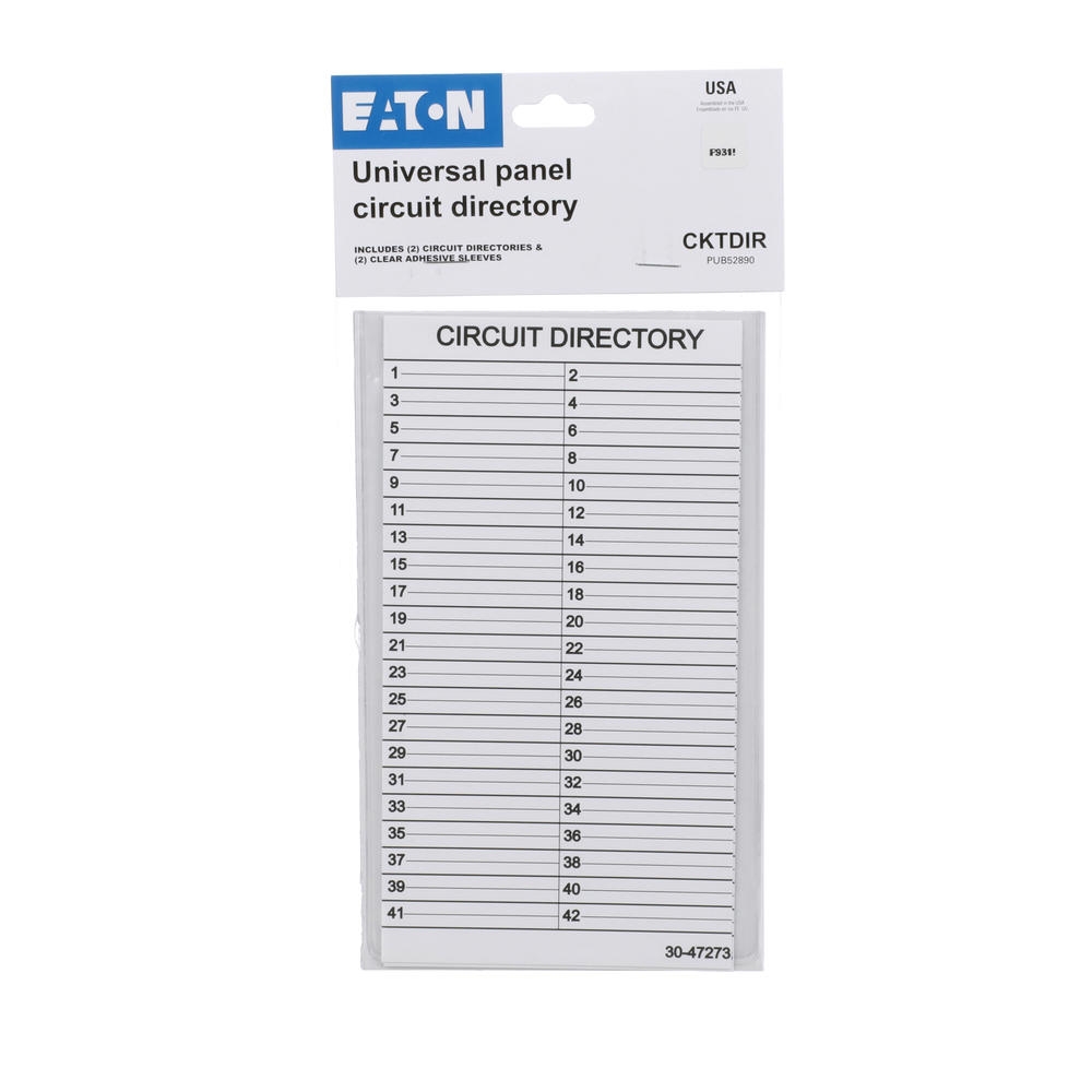 Eaton Universal Panel Circuit Directory For Any Manufacturers Loadcenter At Menards 