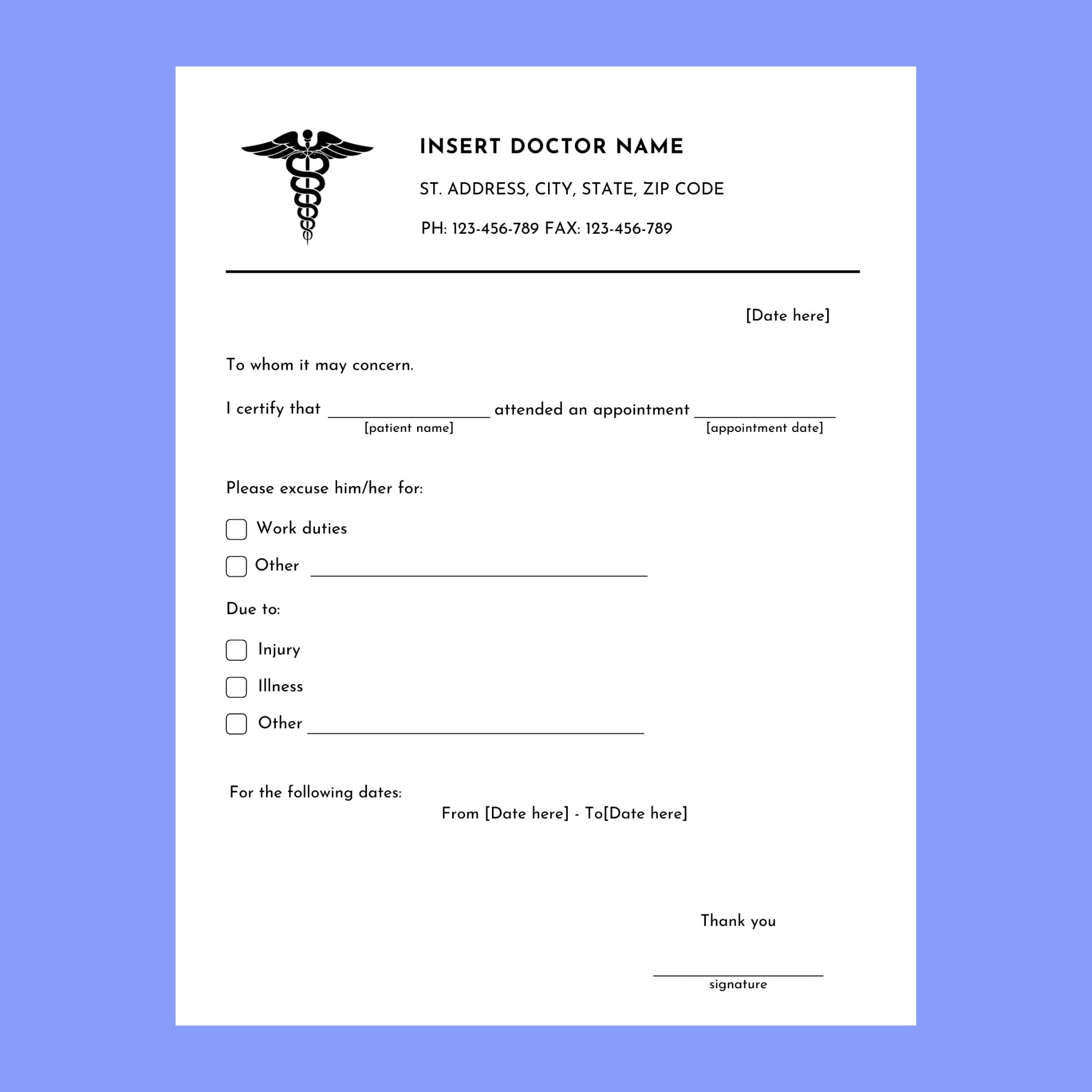 Editable Doctor Excuse Note For Work Printable Doctors Note Template Doctor Excuse Letter Form School Excuse Note Drs Note PDF Word Etsy