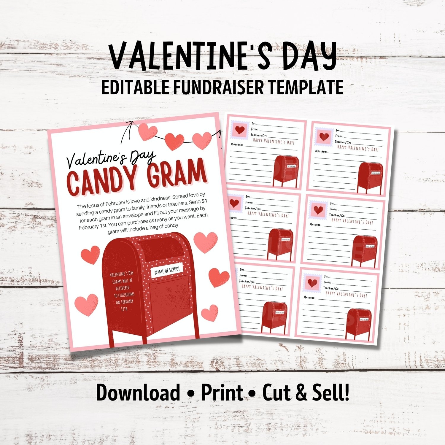 Editable Valentine s Day Candy Gram Flyer Printable Valentine s Day Candy Gram Fundraiser School PTA PTO Fundraiser Valentine Mail Payhip