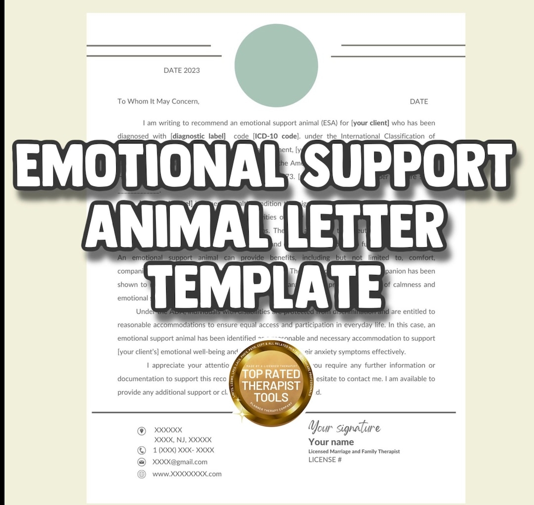 Free Printable Emotional Support Animal Letter Template