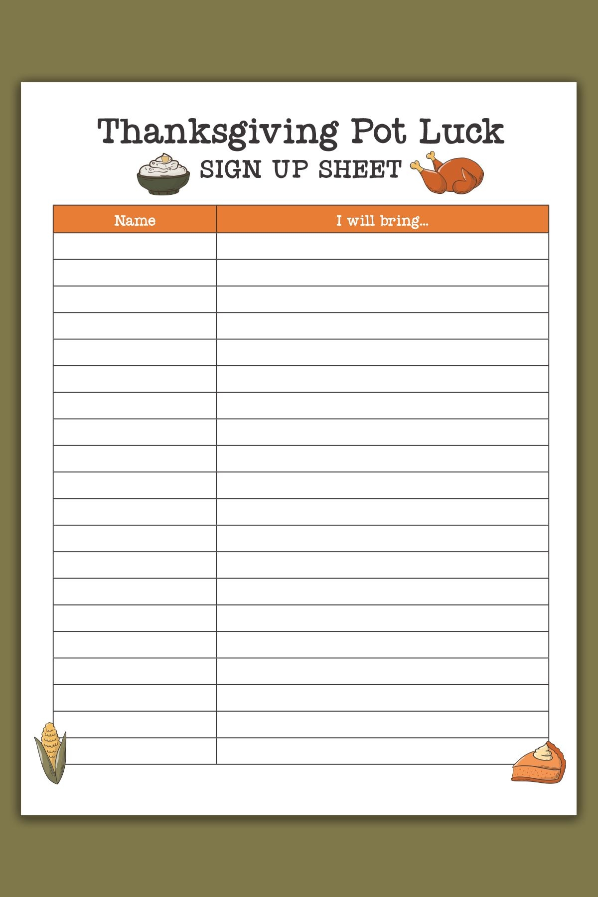 Fall Potluck Sign Up Sheet Printable Printable Party Favors
