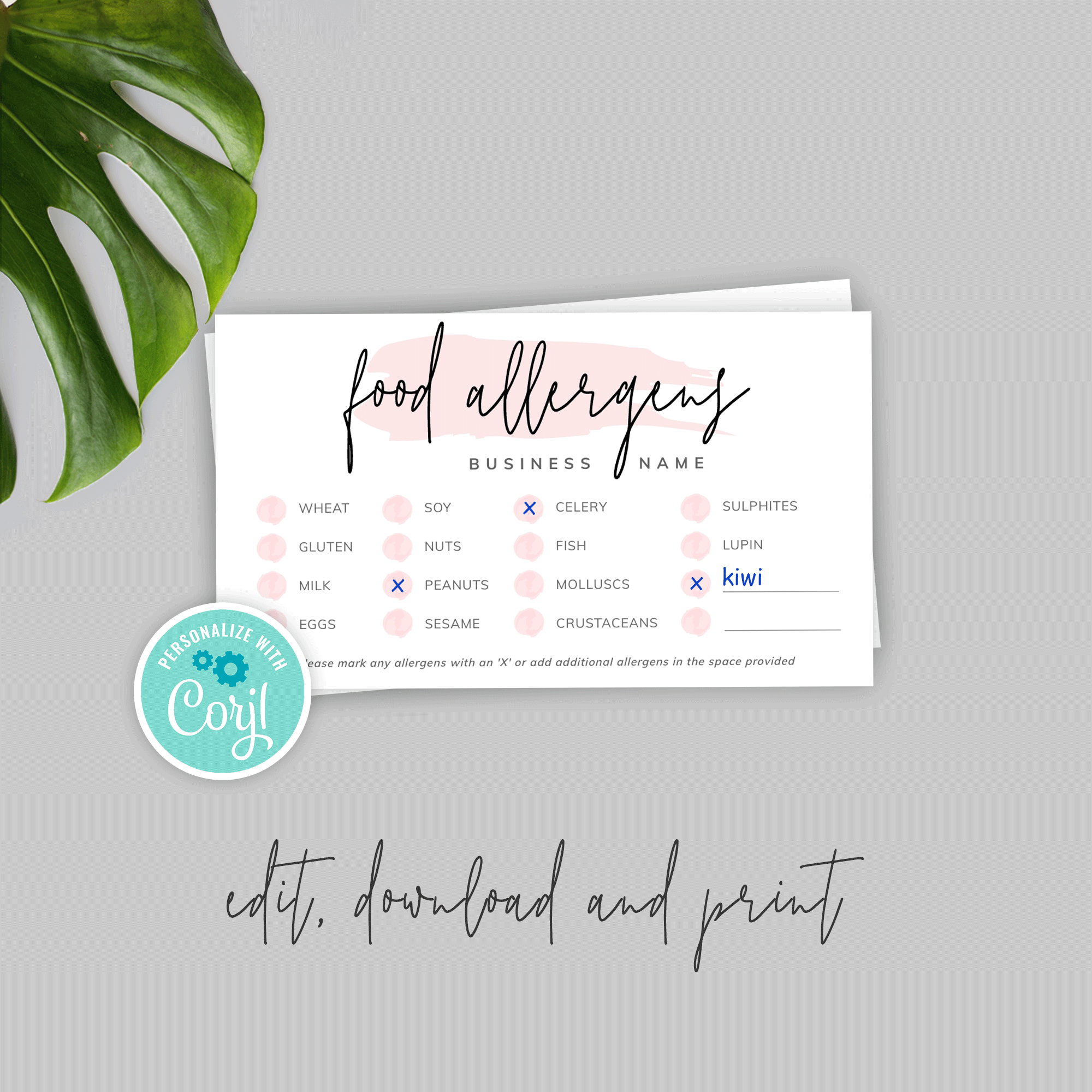 Food Allergy Card Template Printable Allergen Form List Template