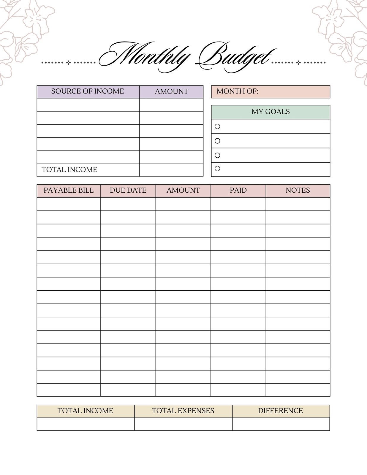 Budget Planner Template Printable