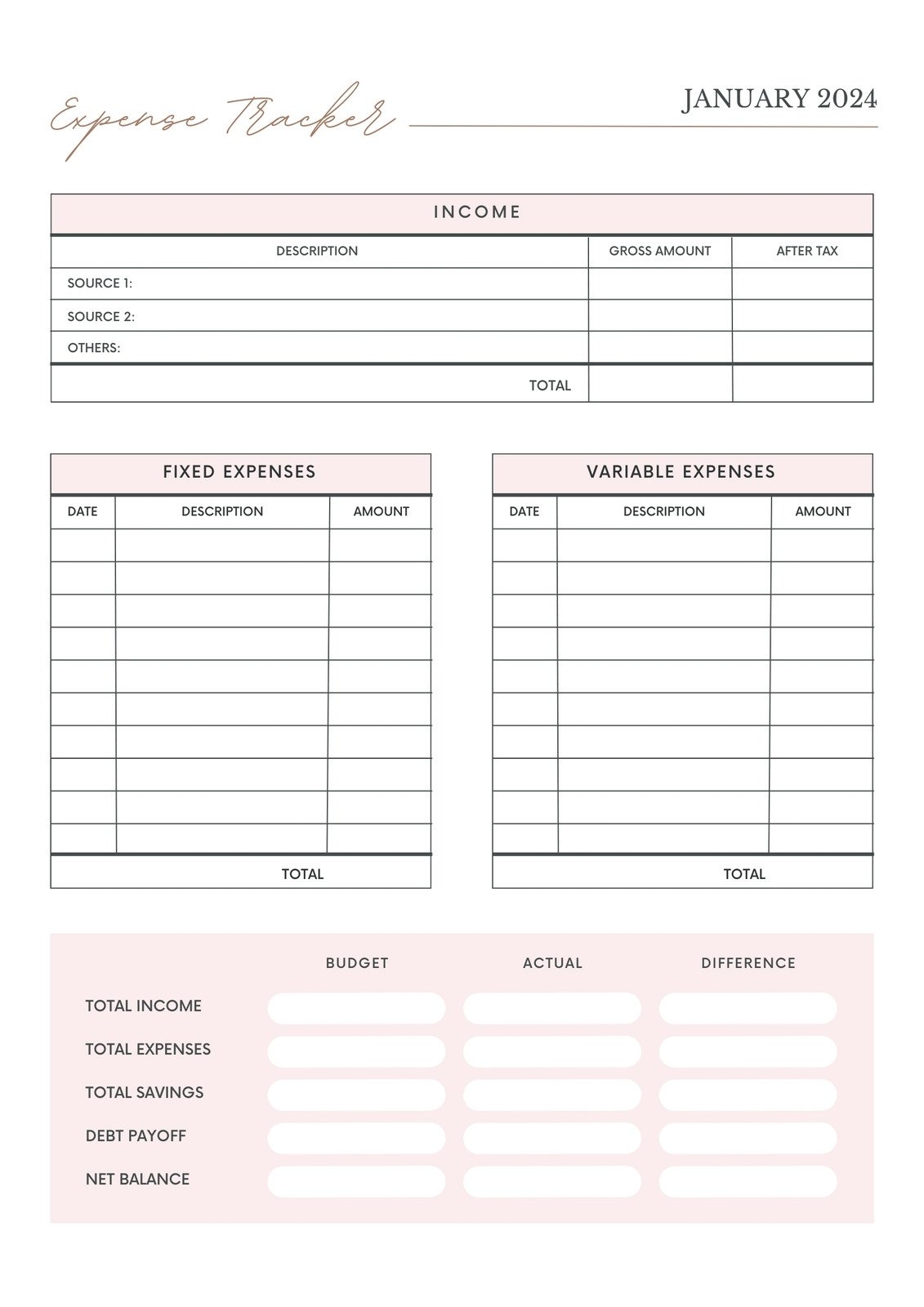 Budget Templates Free Printable