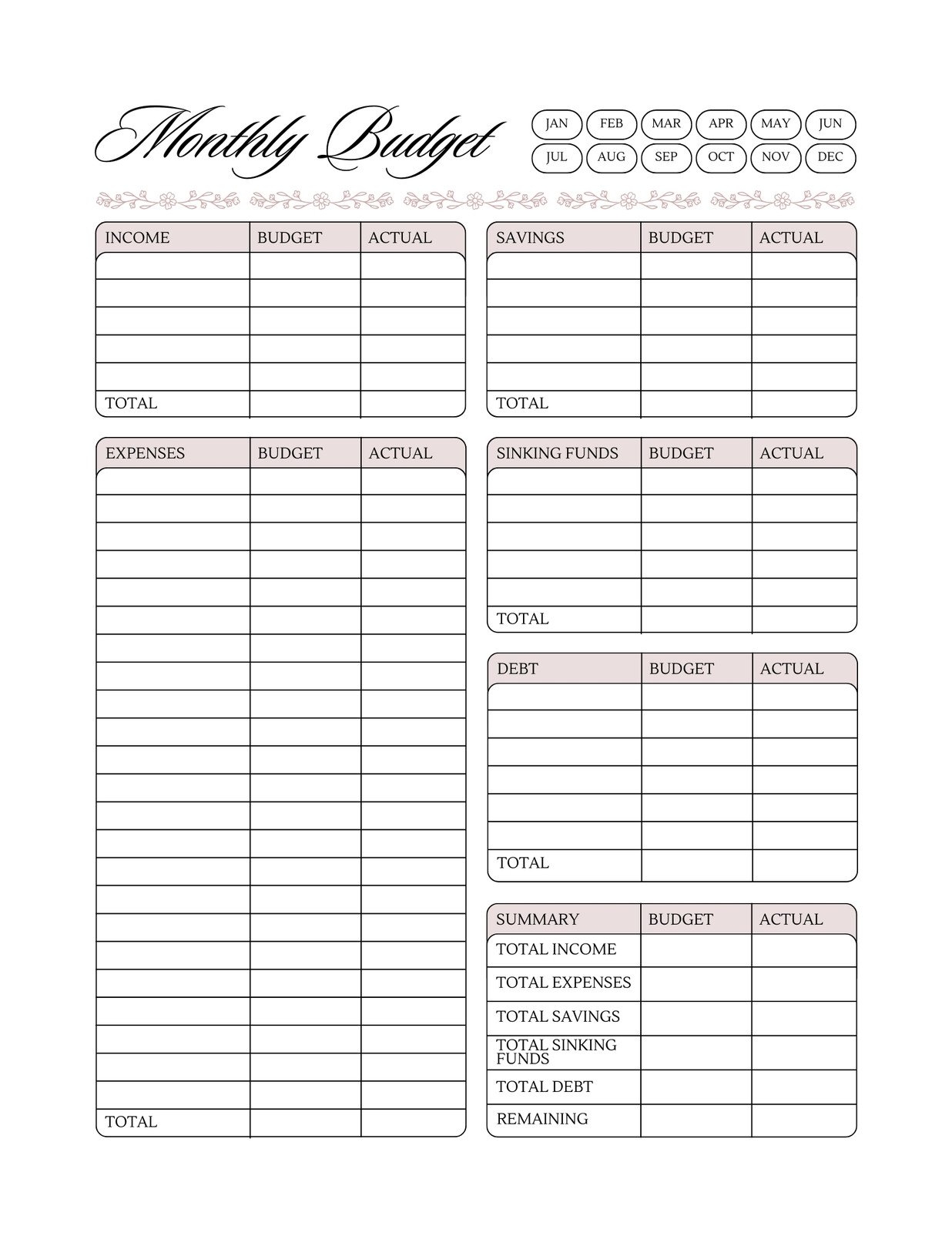 Free Budget Template Printable