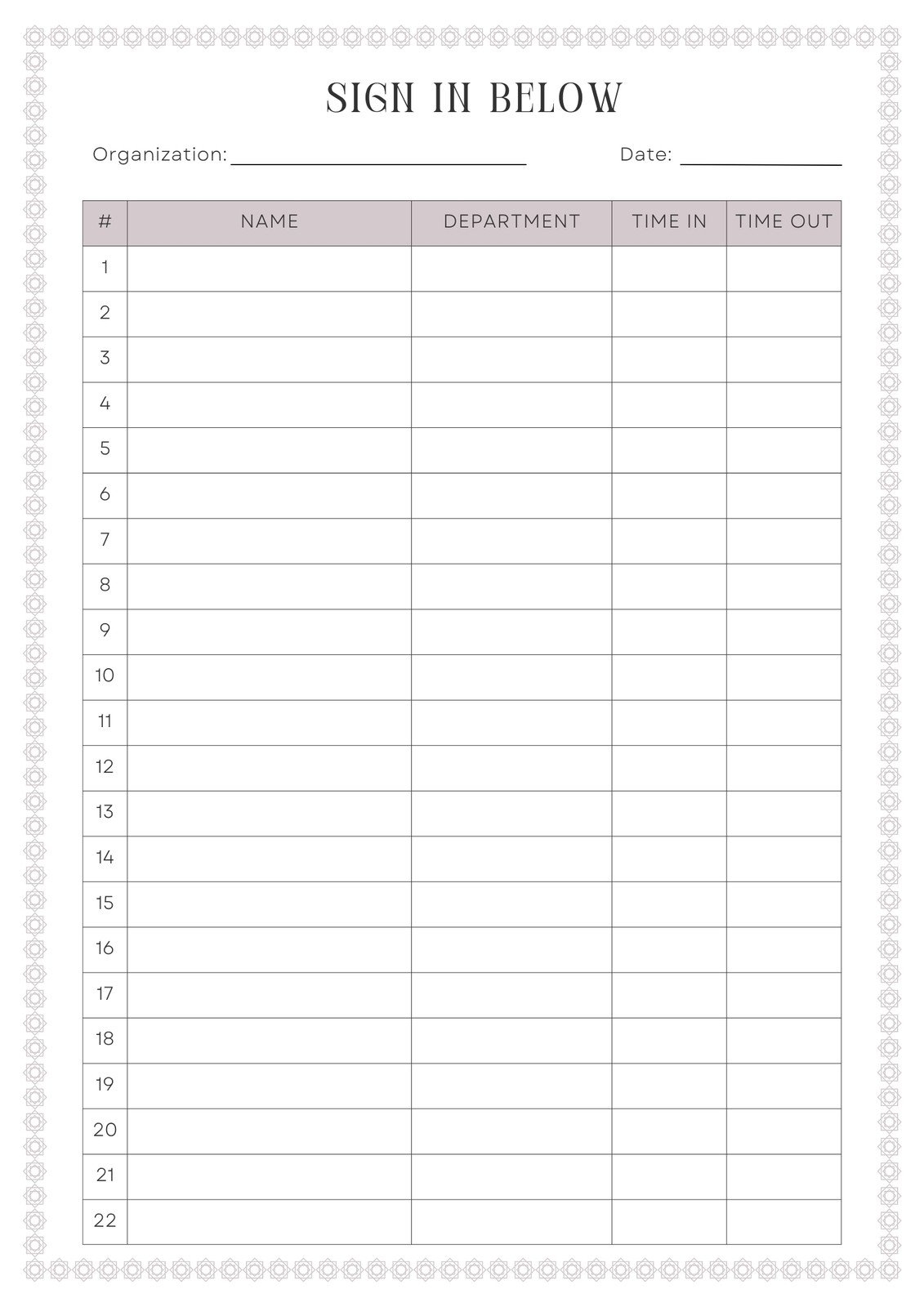 Free Printable Sign In Sheet Template