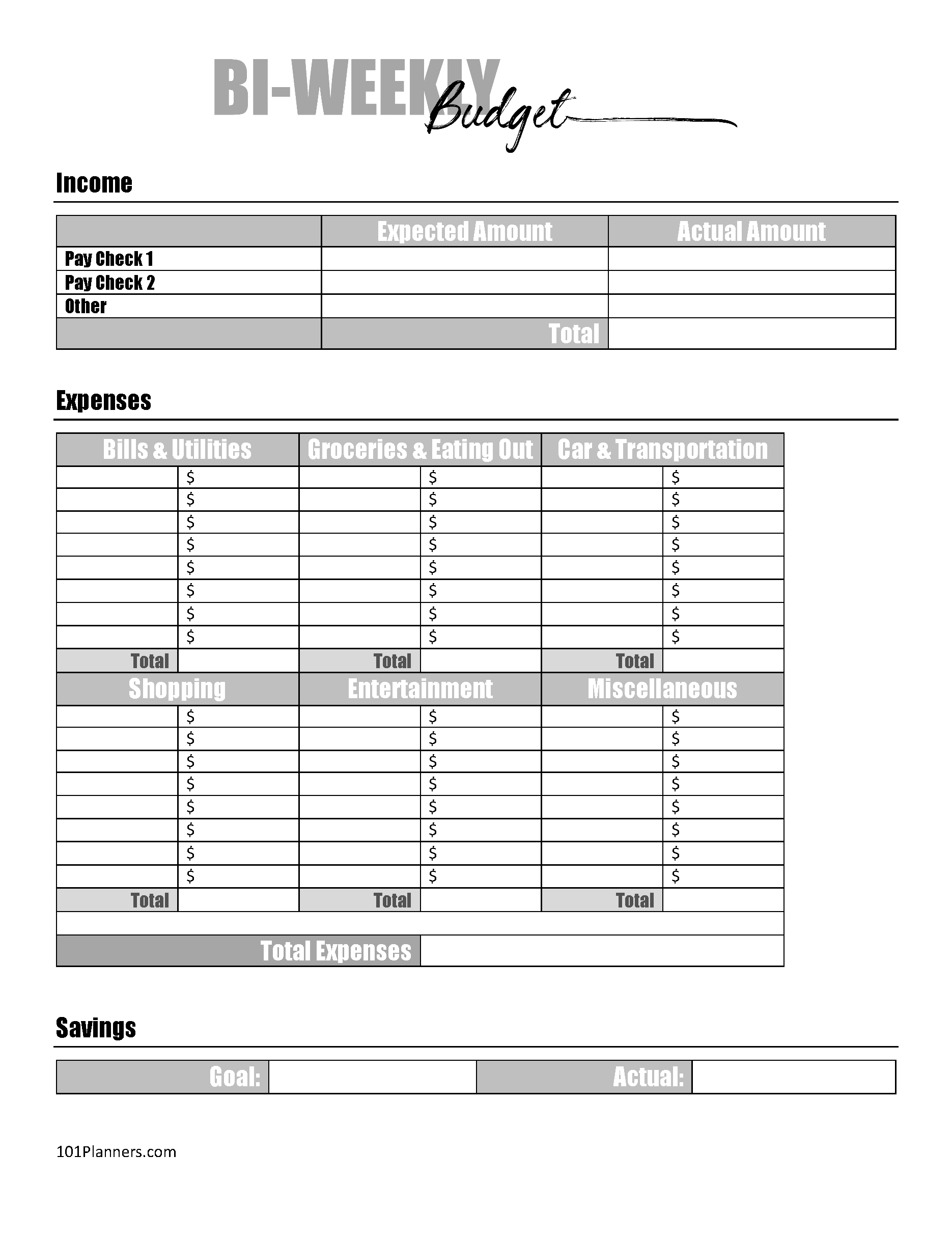 Budget Template Printable Free