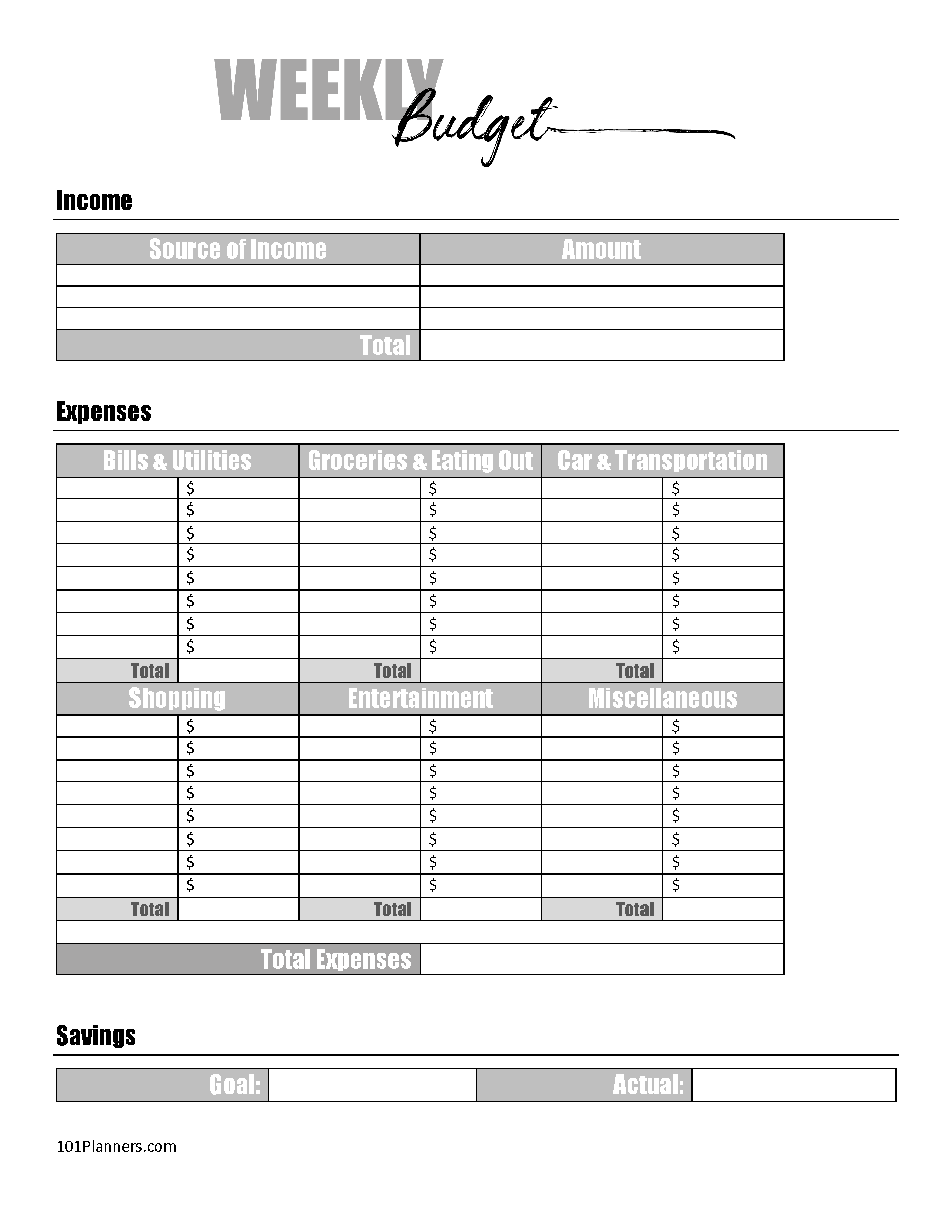 Free Budget Templates Printable