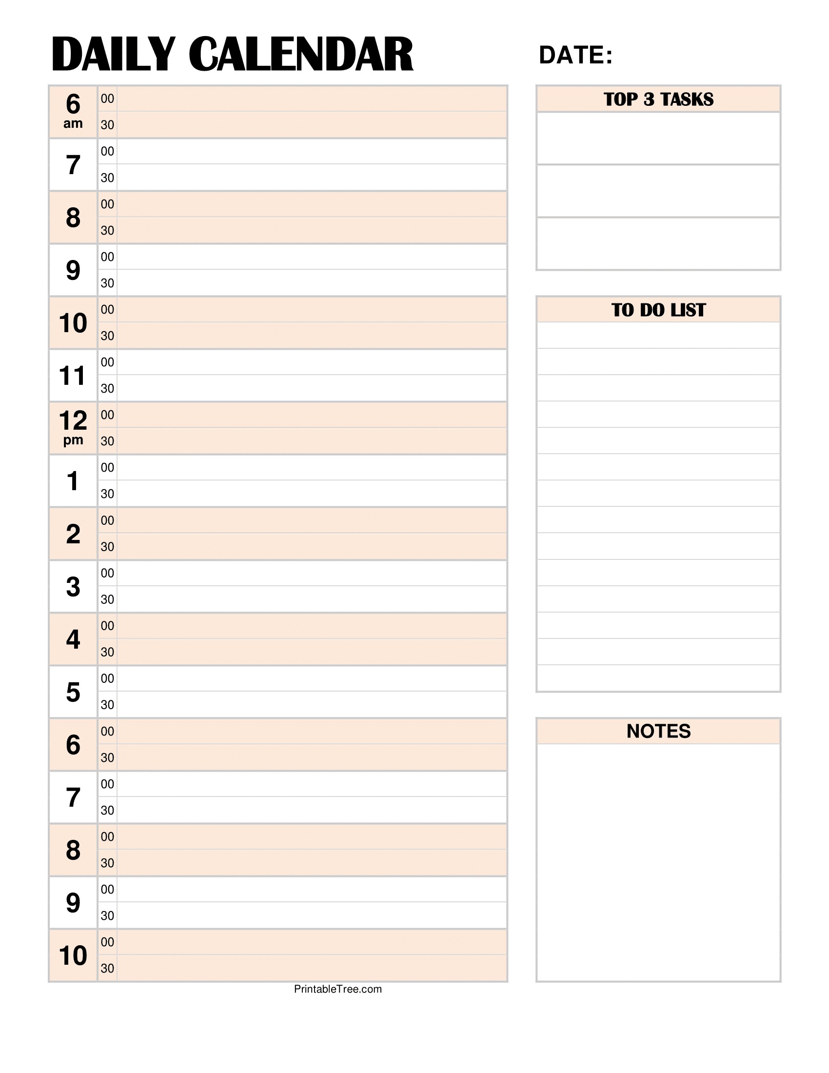 Daily Calendar Printable Template