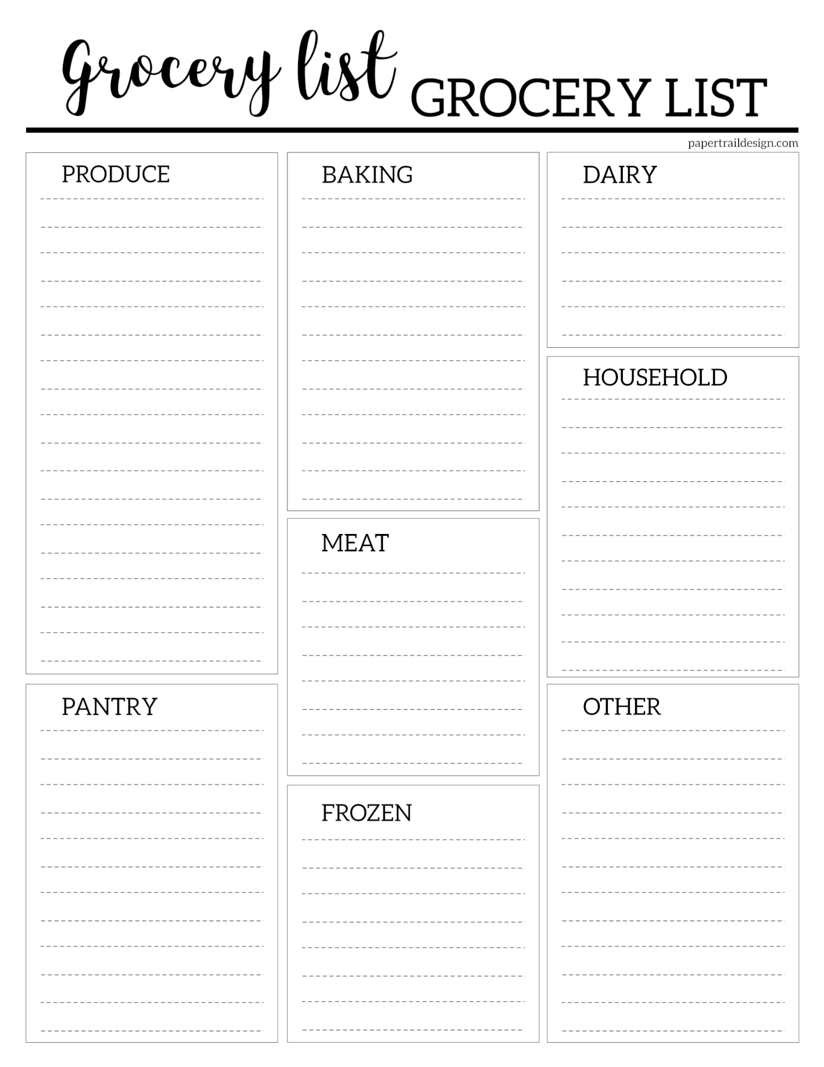 Free Grocery List Printable Paper Trail Design Worksheets Library