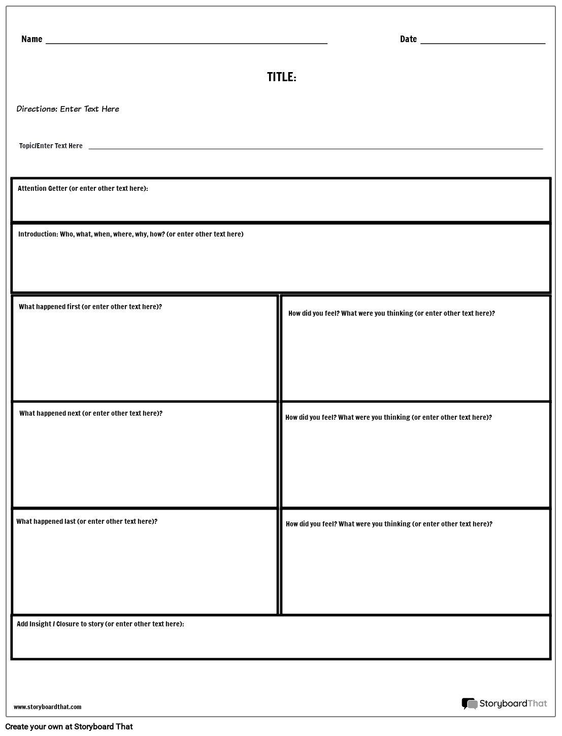 Free Personal Narrative Templates Graphic Organizer