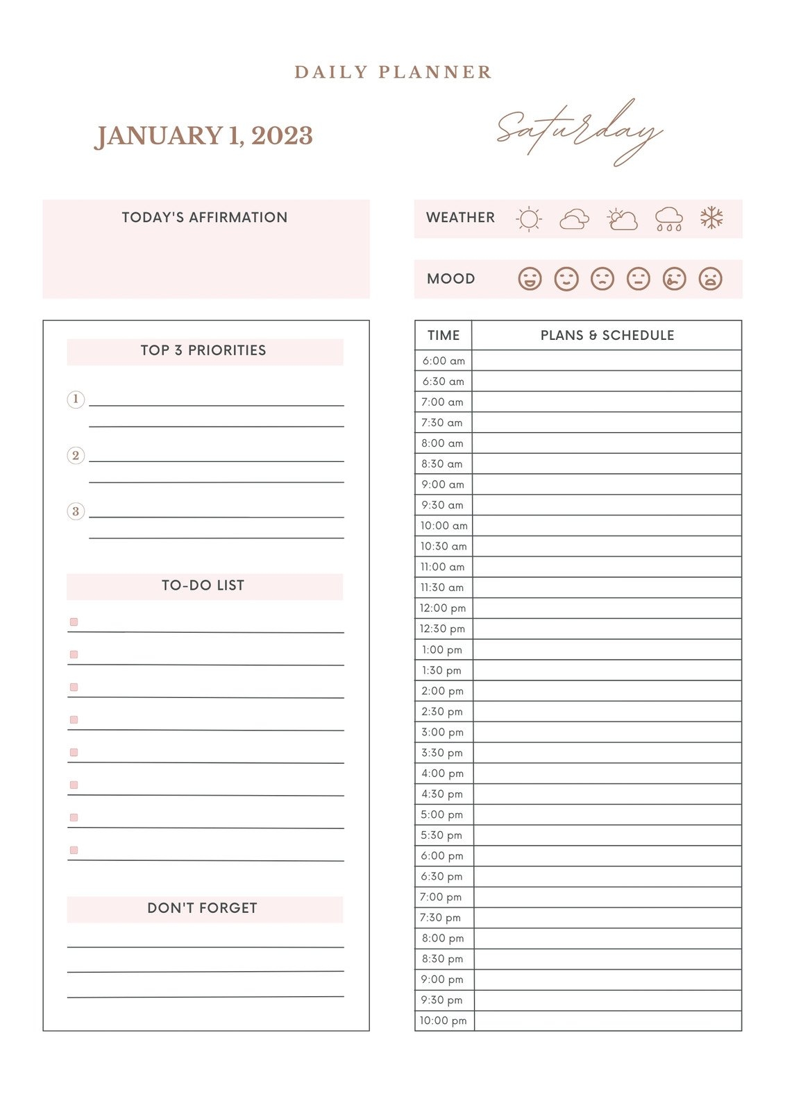 Daily Planner Template Printable Free