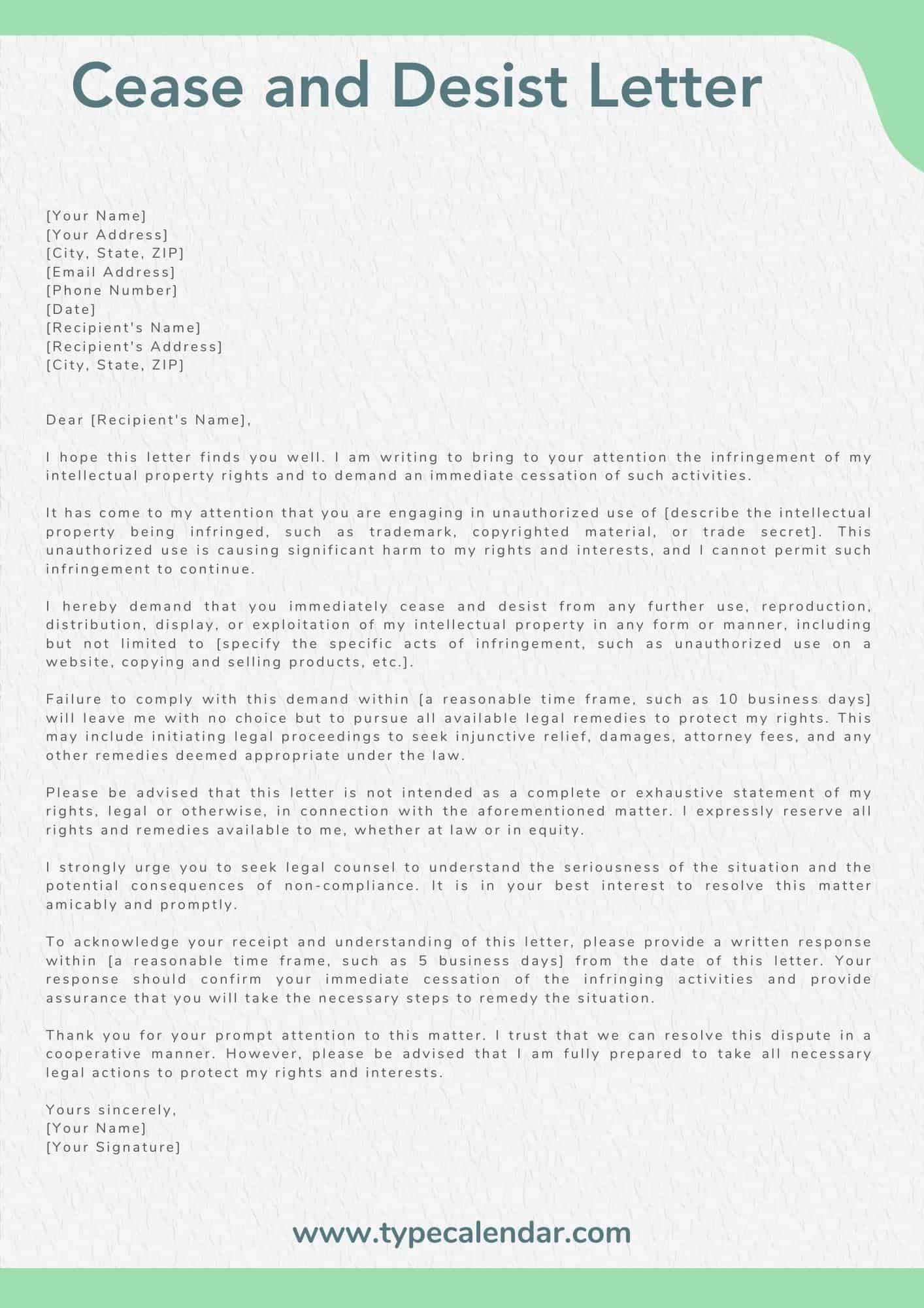 Free Printable Cease And Desist Letter Template