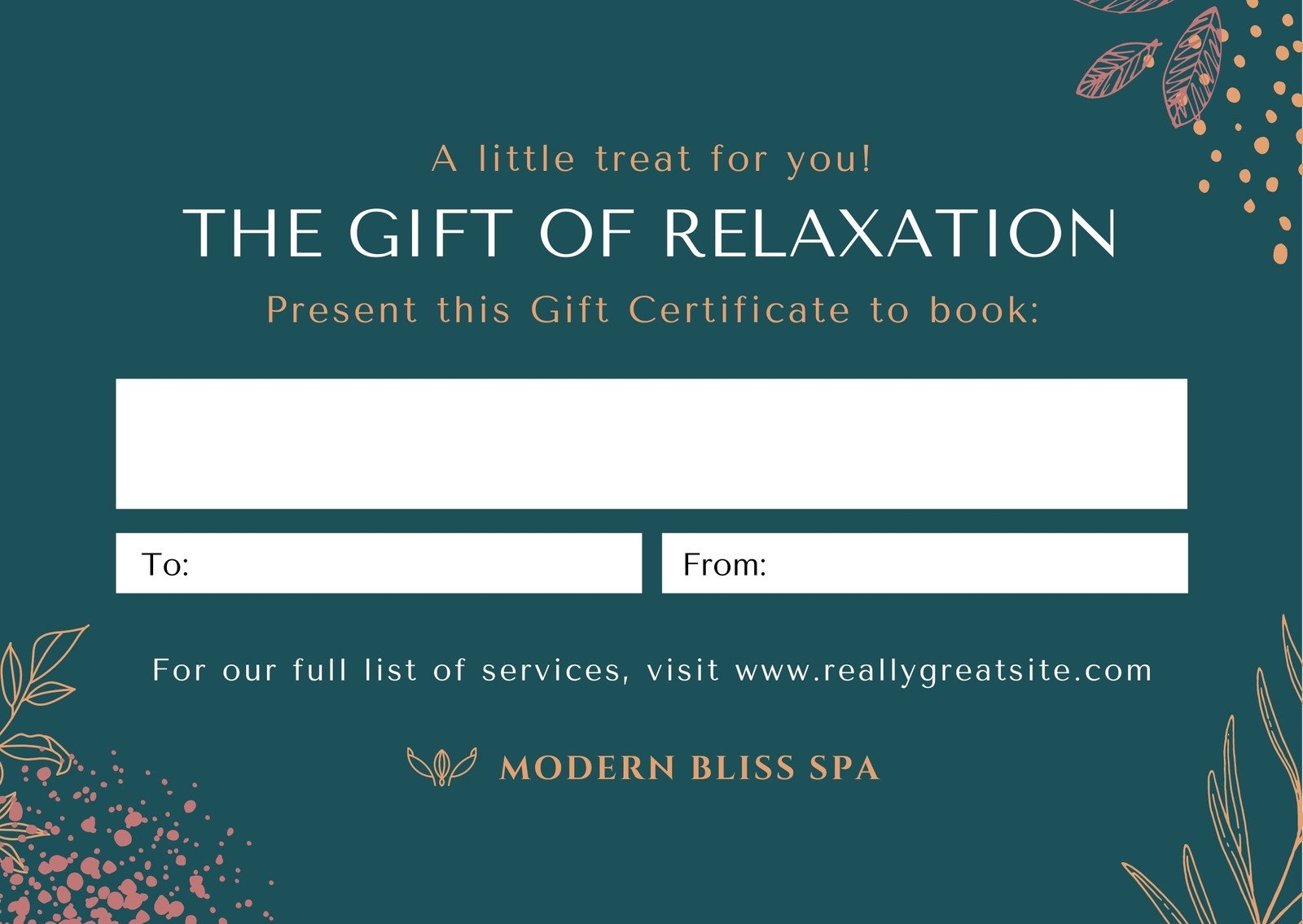 Free Printable Customizable Spa Gift Certificate Templates Canva