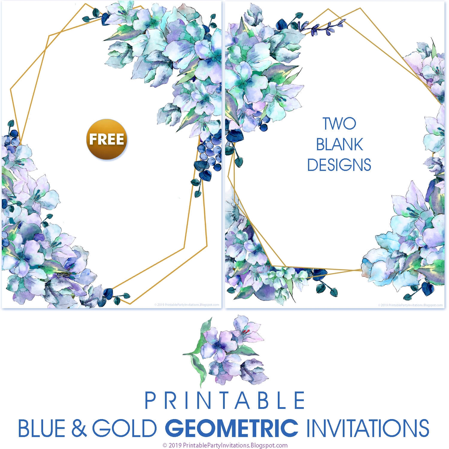 Free Printable Party Invitations Blue Floral Wedding Invitations