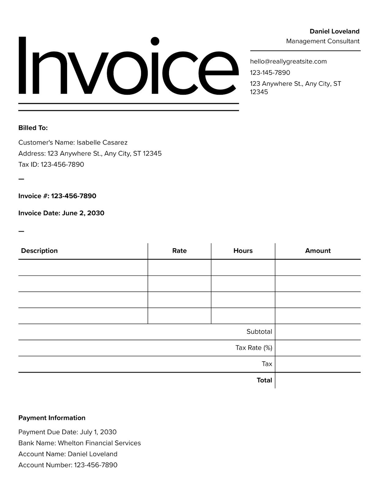 Pdf Downloadable Printable Invoice Template