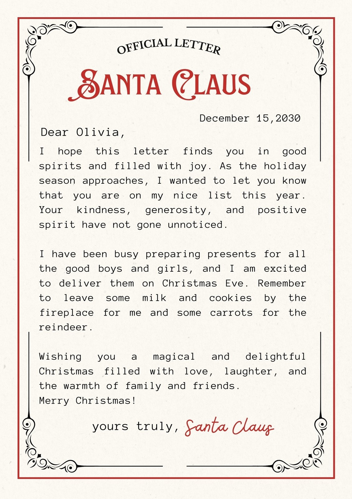Free Printable Letter Templates From Santa