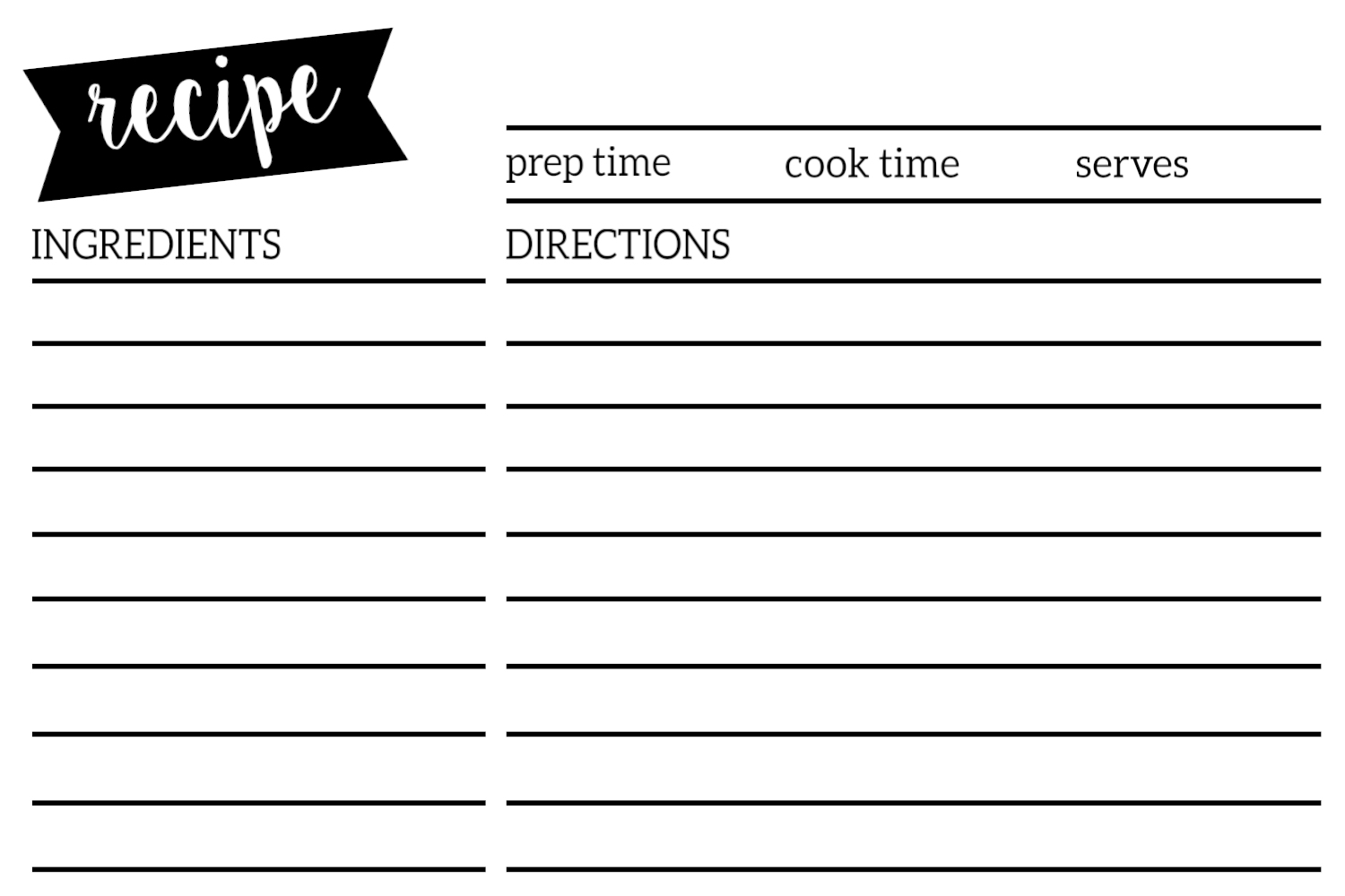 Free Recipe Template Printable