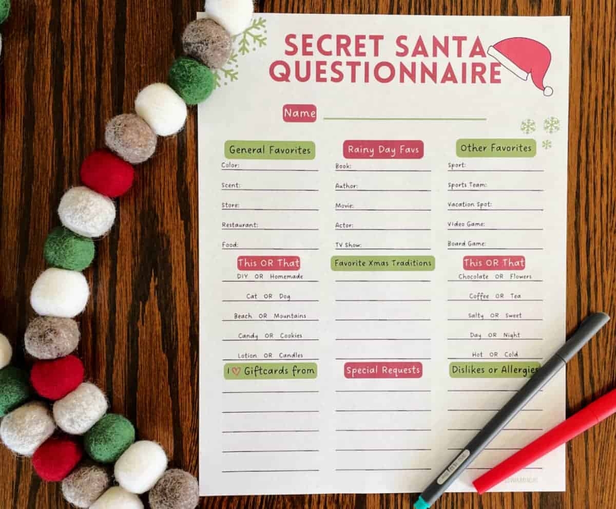 Free Printable Secret Santa Wish List Template