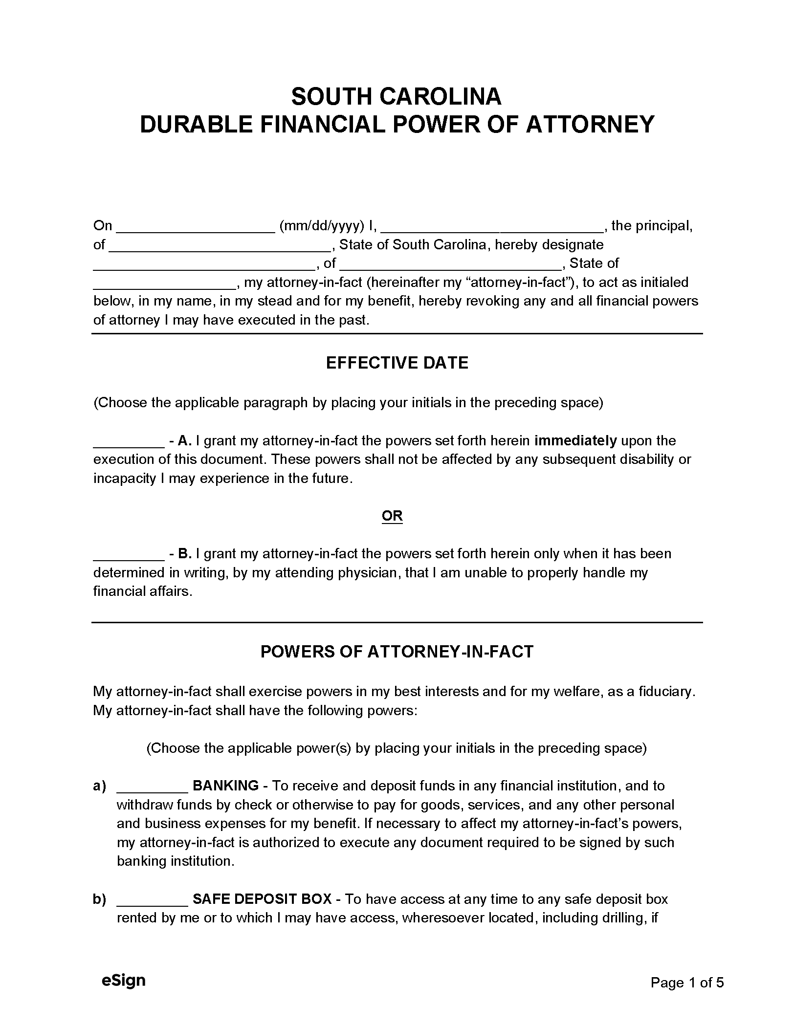 Free South Carolina Power Of Attorney Forms PDF Word