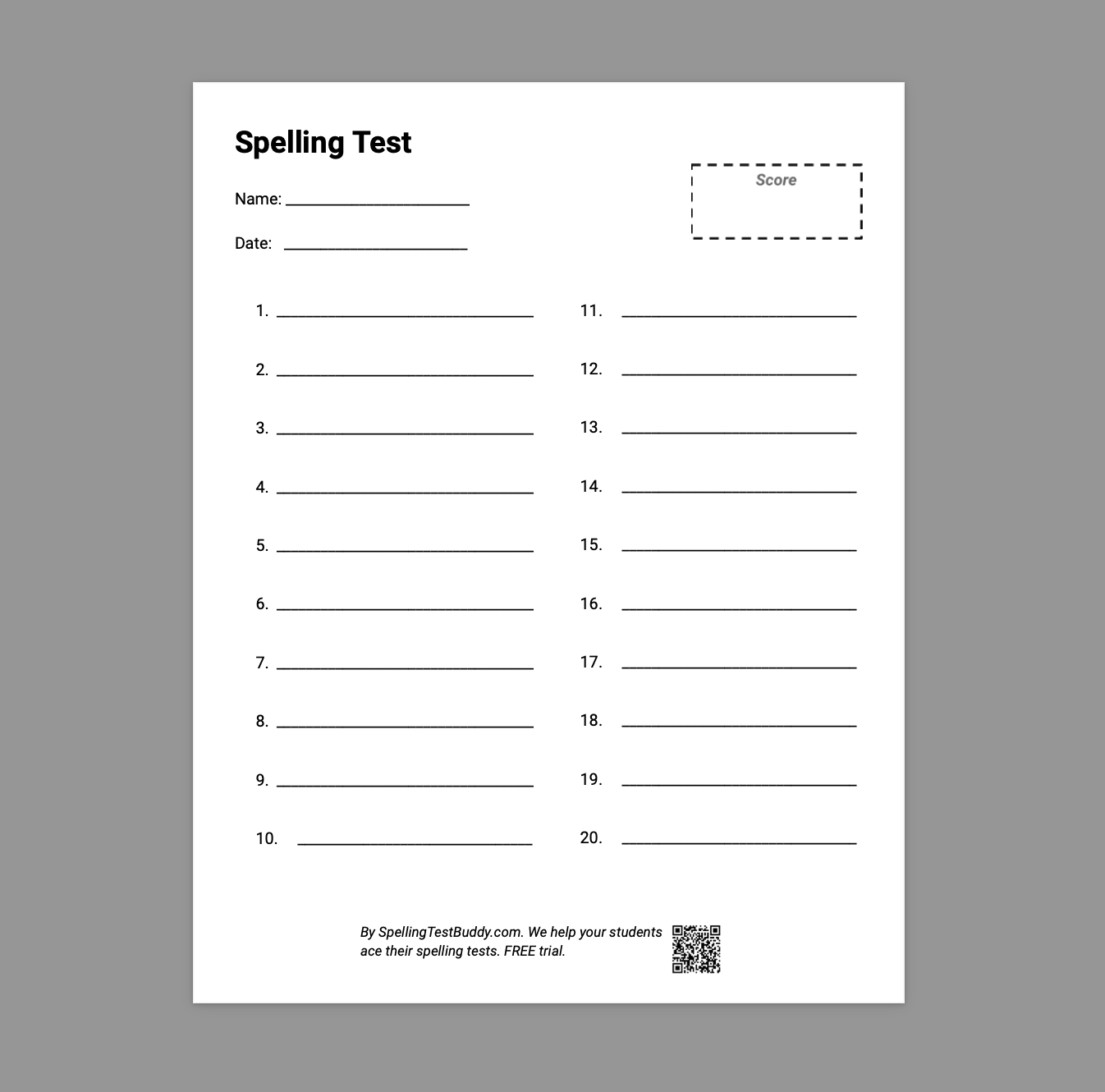 Free Printable Spelling Test Template