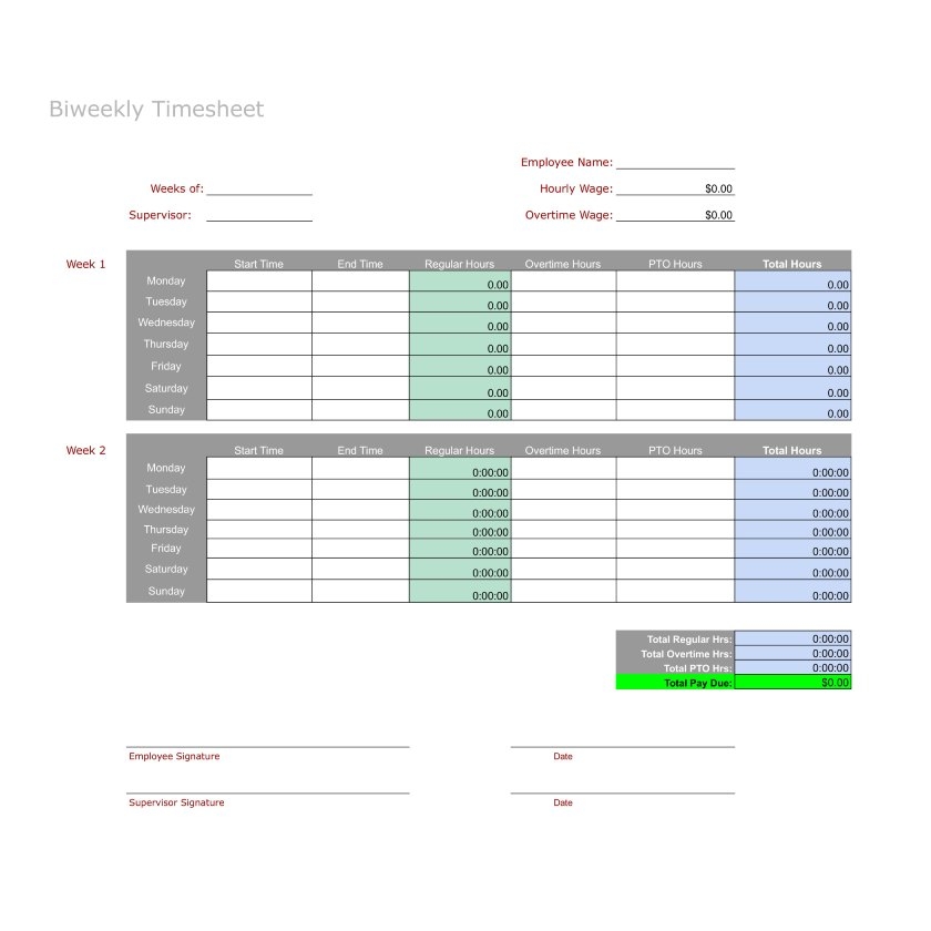 Free Printable Timesheet Templates