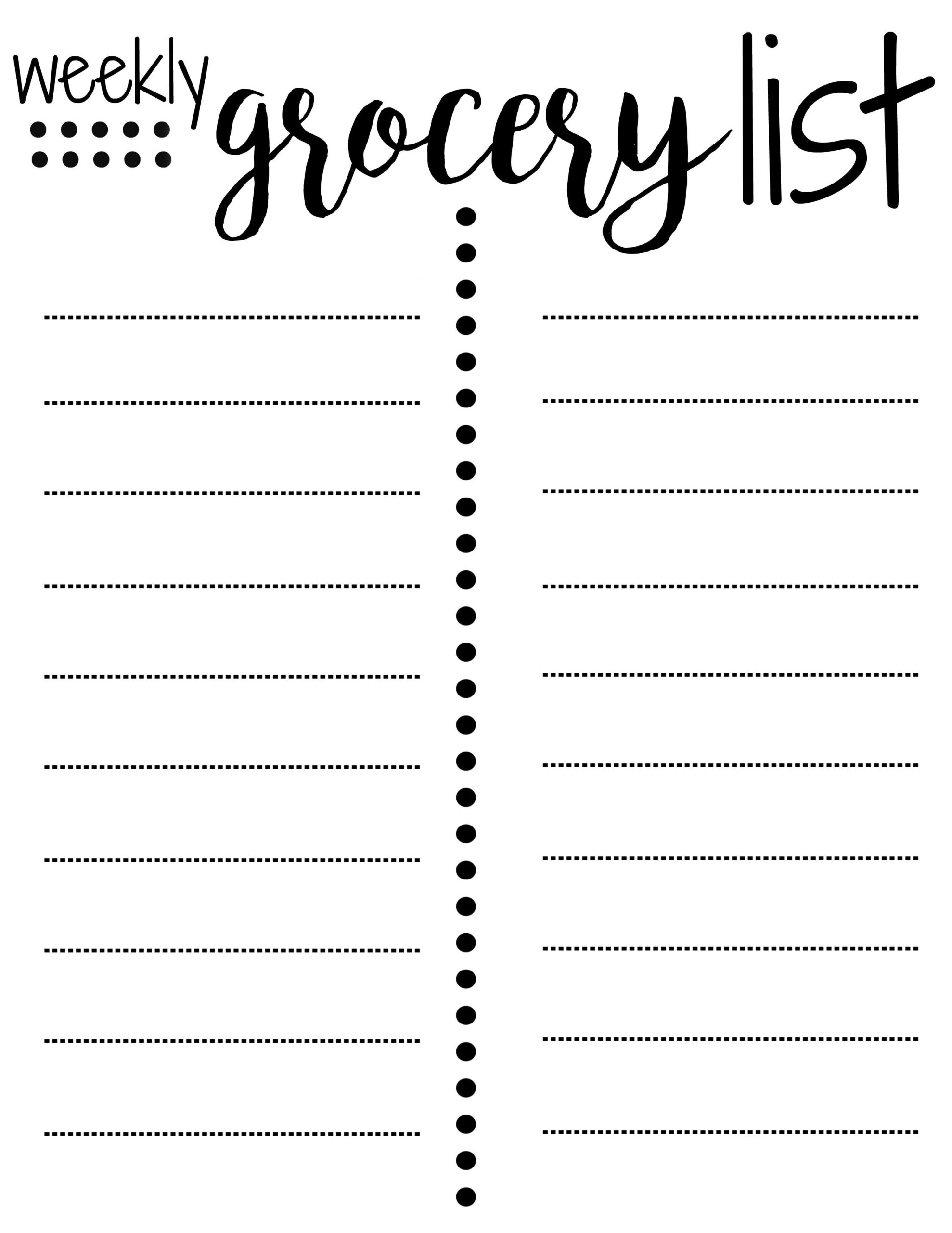 Grocery List Template Free Printable
