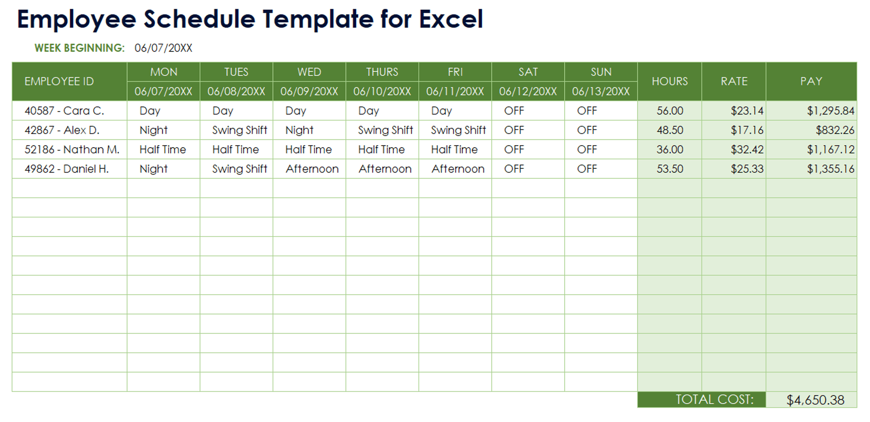 Free Work Schedule Templates For Word And Excel Smartsheet