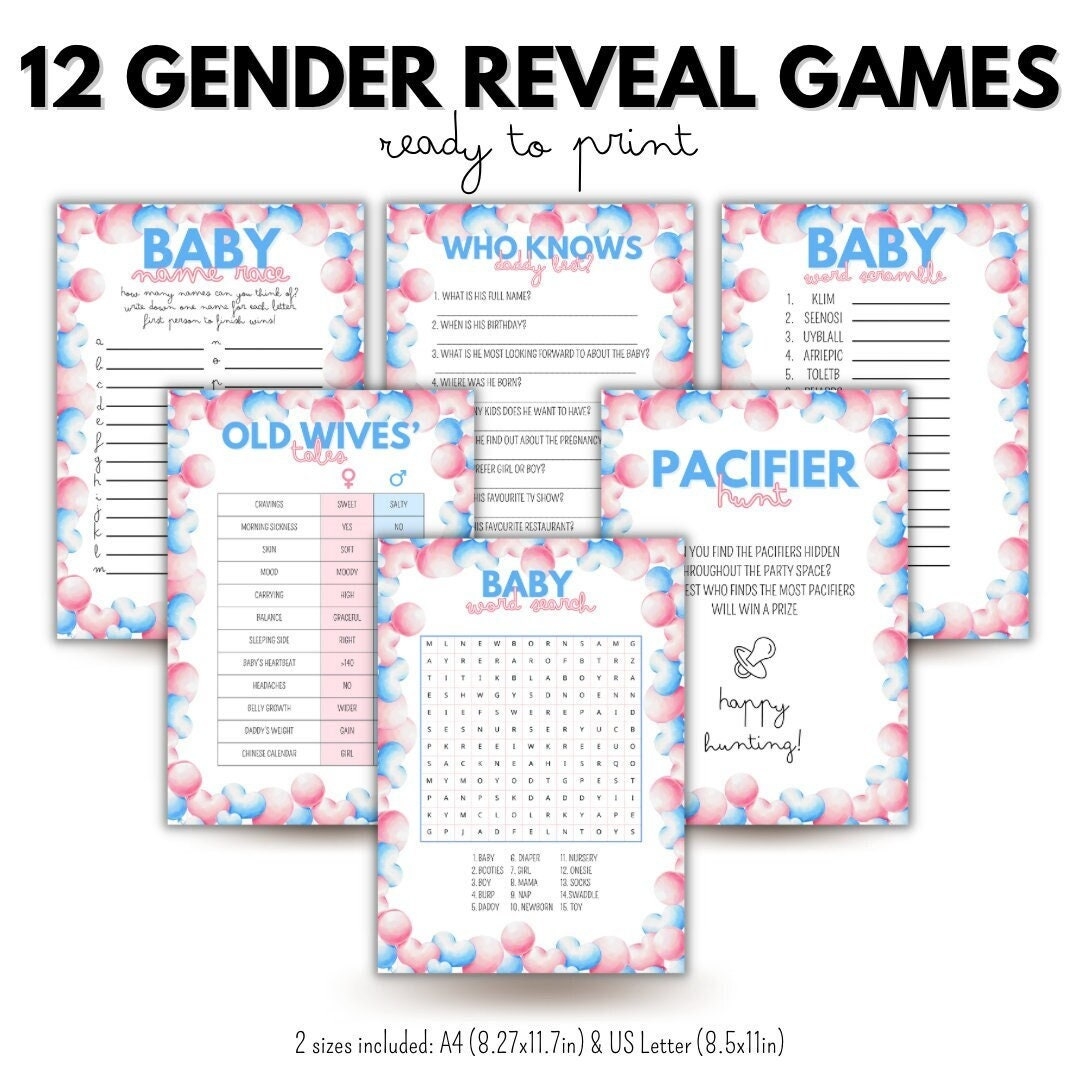 Gender Reveal Party Games Ready To Print Gender Reveal Activities For Guests Gender Reveal Printables Baby Shower Games And Activities Etsy