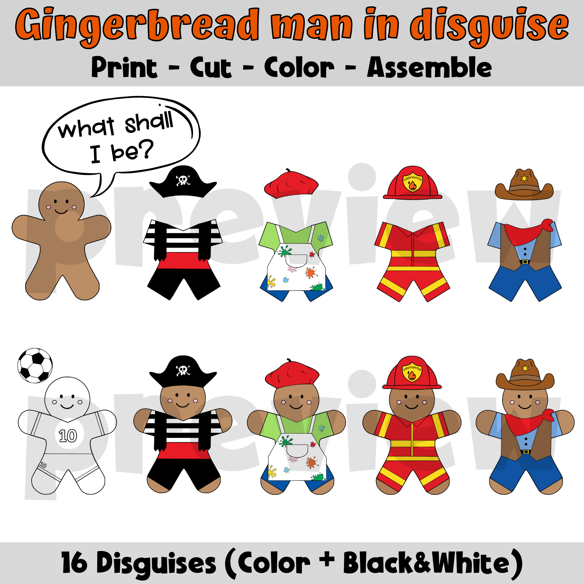 Gingerbread In Disguise Disguise A Gingerbread Man Project Pre done Outfits Made By Teachers